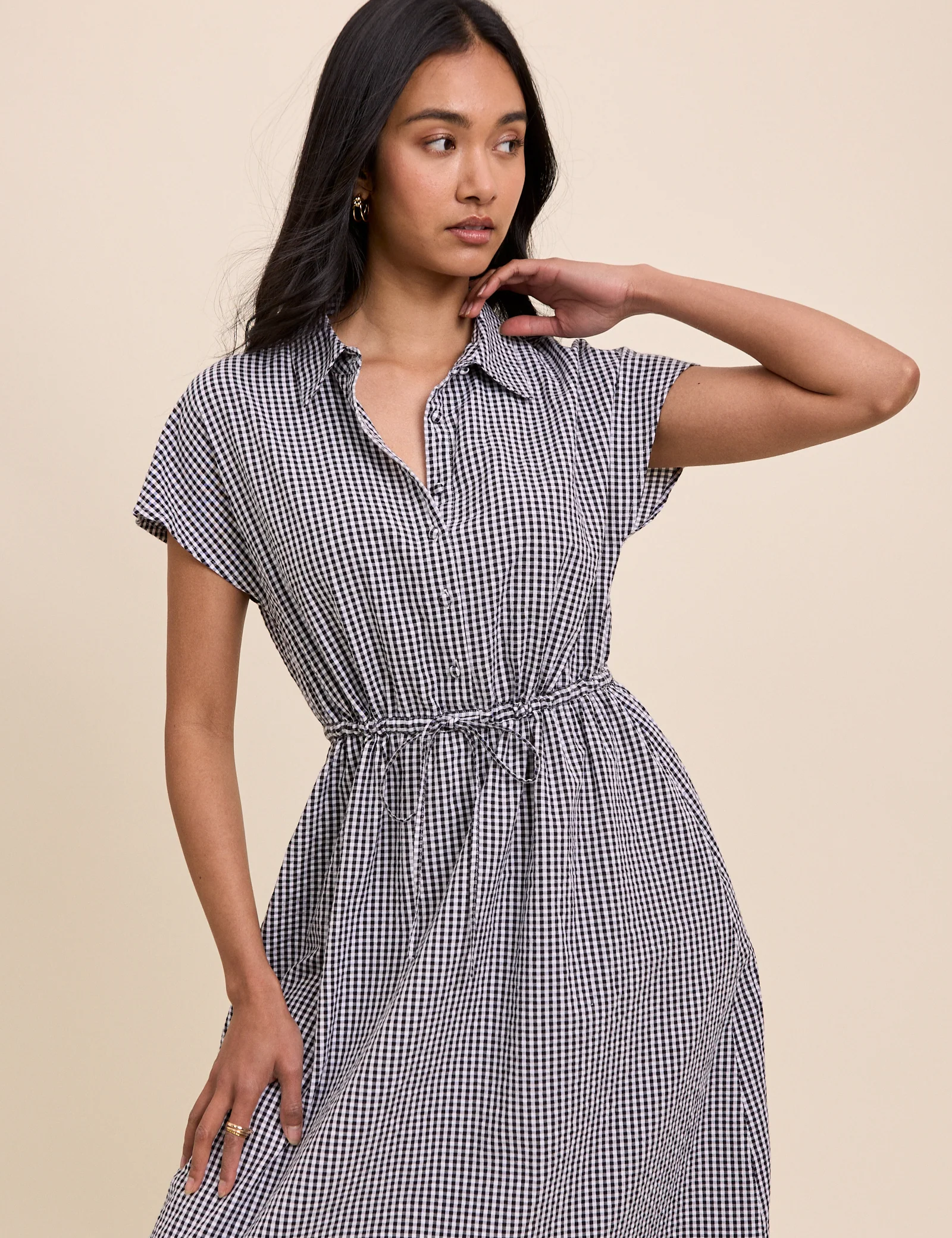 Black and White Gingham Mason Shirt Midi Dress - Image 4