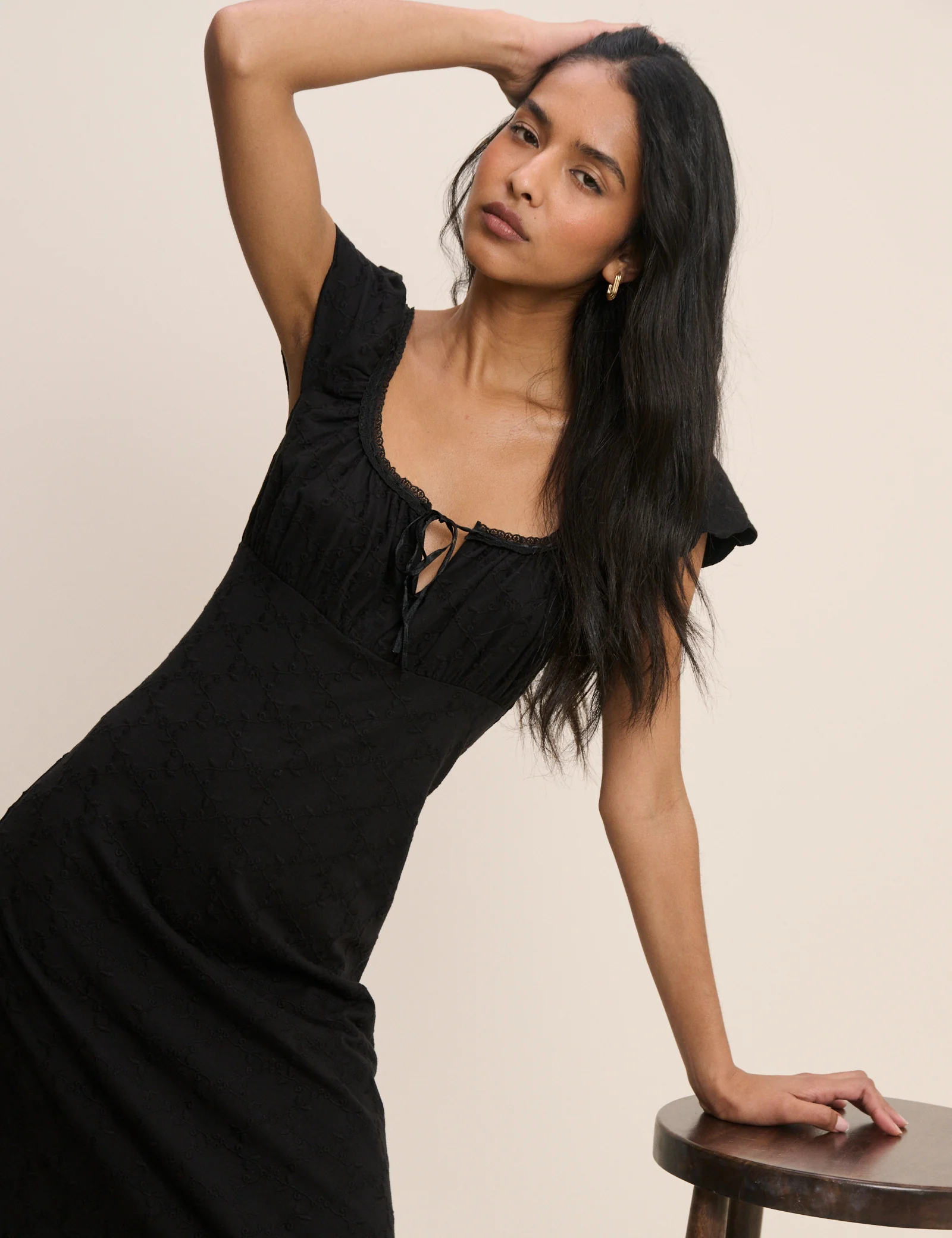 Black Lace Trim Melissa Midi Dress - Image 2
