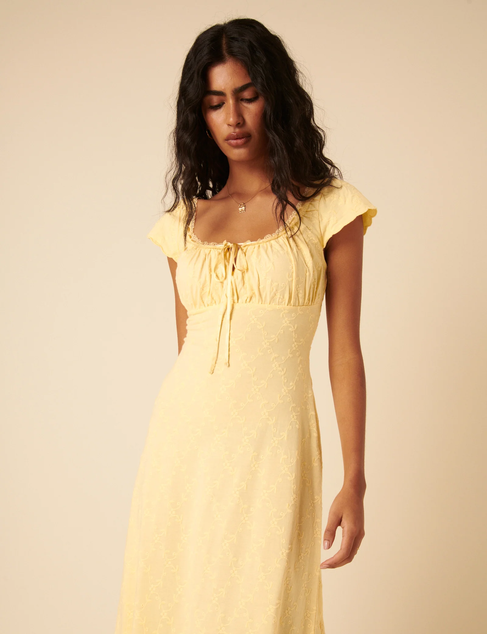 Lemon Yellow Lace Trim Melissa Midi Dress - Image 3