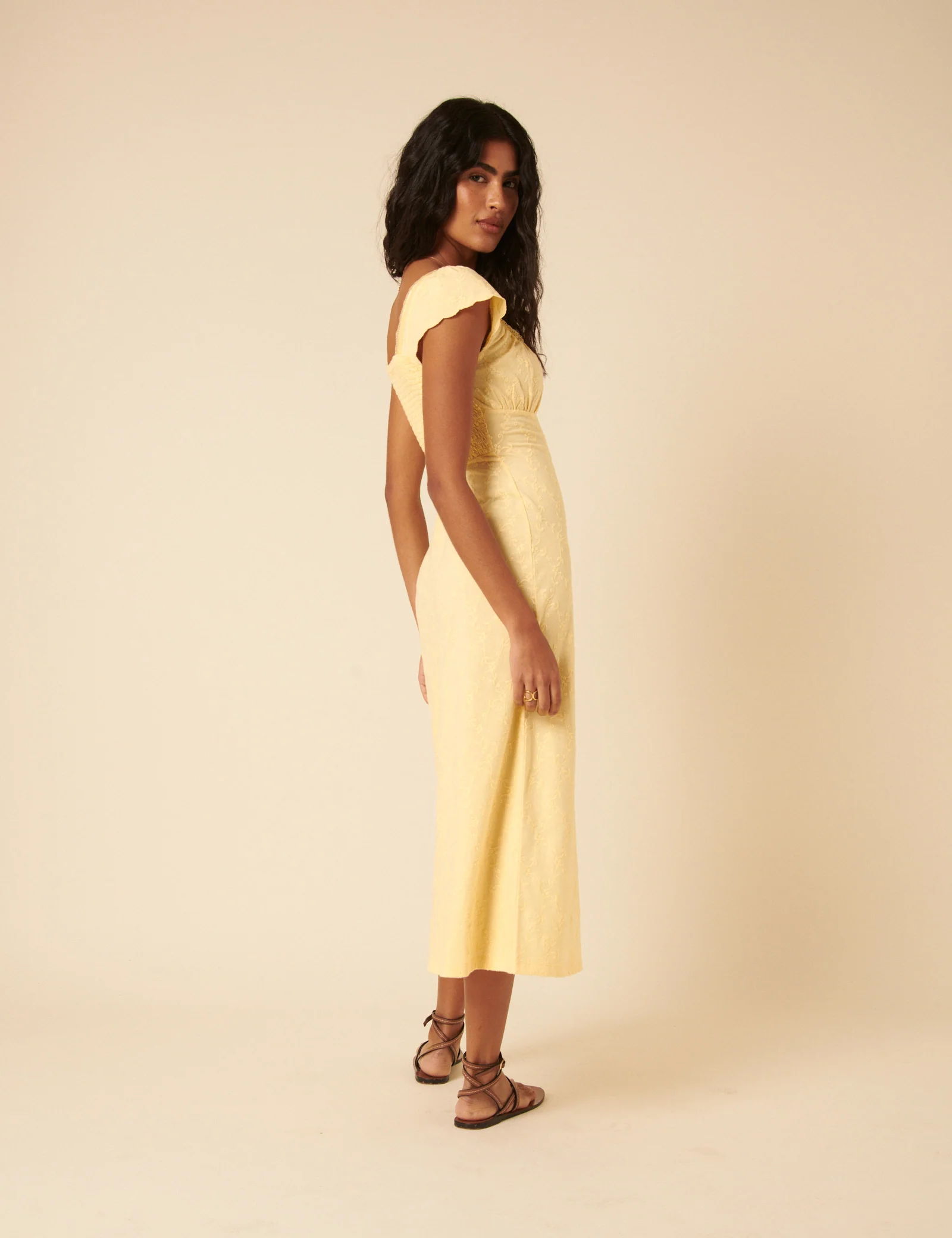 Lemon Yellow Lace Trim Melissa Midi Dress - Image 5