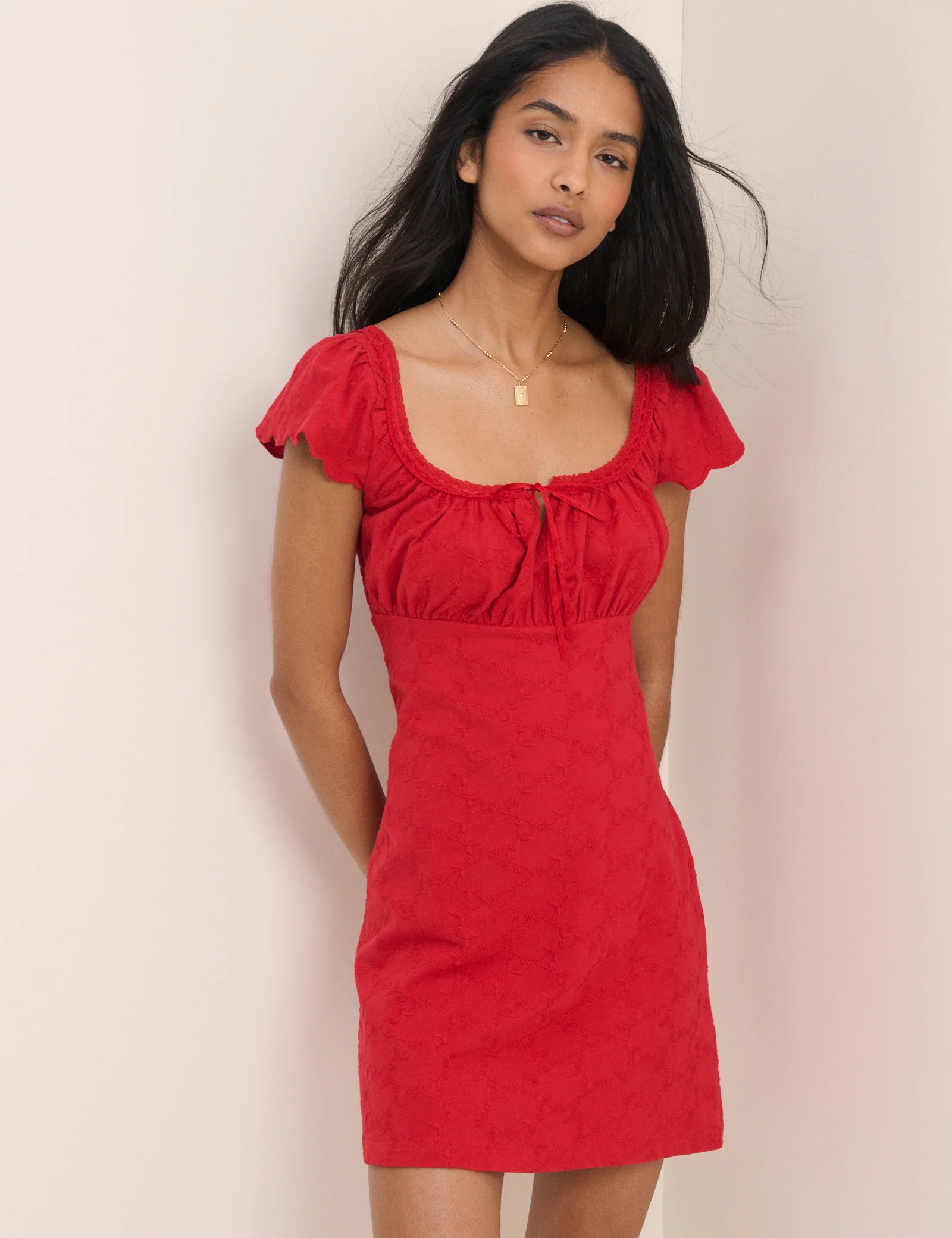Red Embroidered Jersey Melissa Mini Dress - Image 2