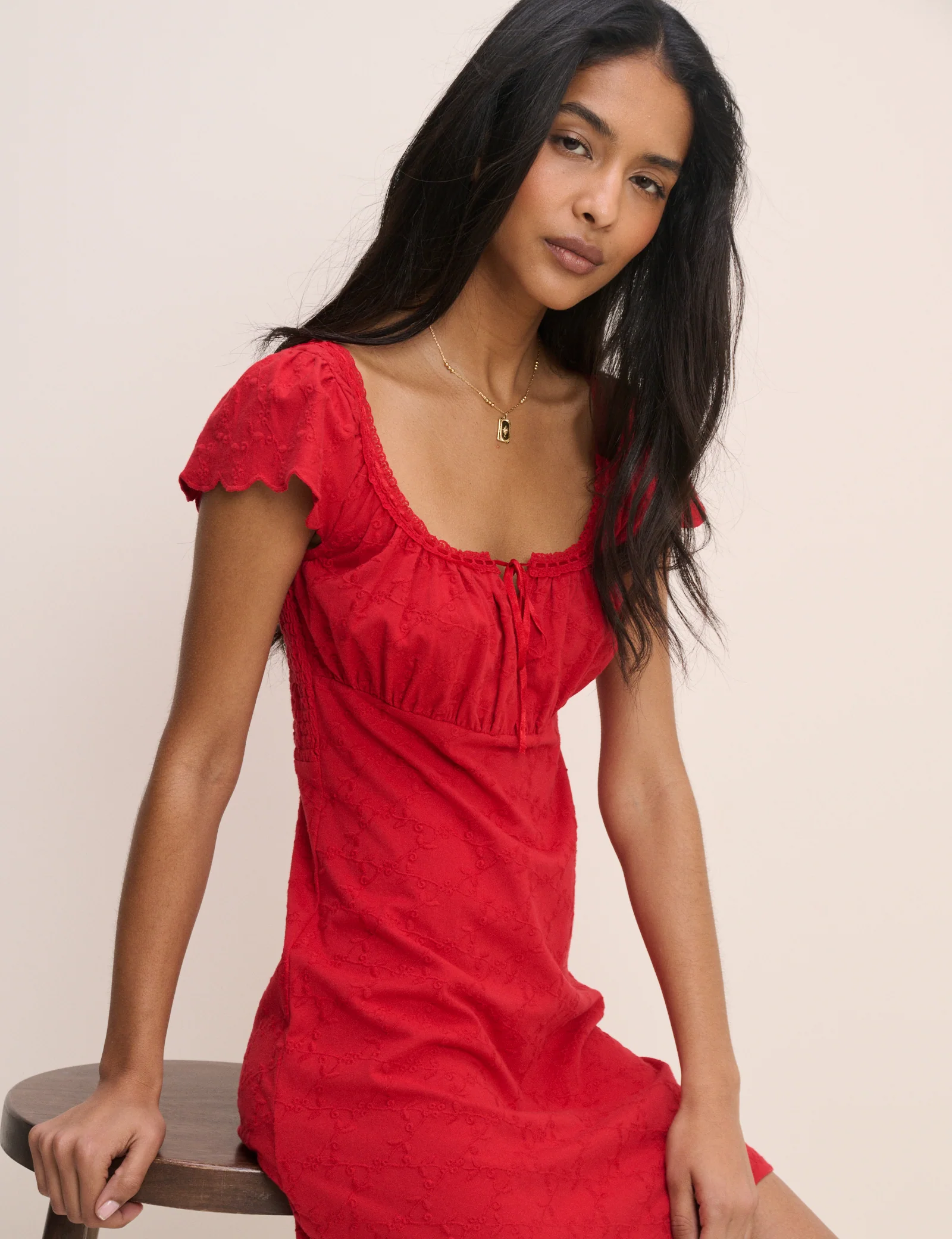 Red Embroidered Jersey Melissa Mini Dress - Image 4