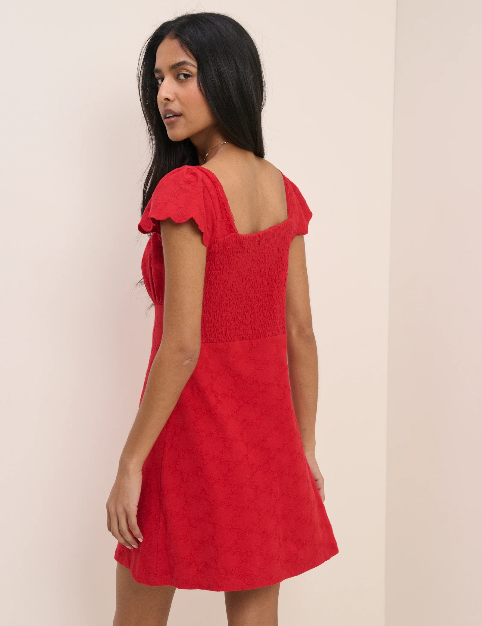 Red Embroidered Jersey Melissa Mini Dress - Image 5