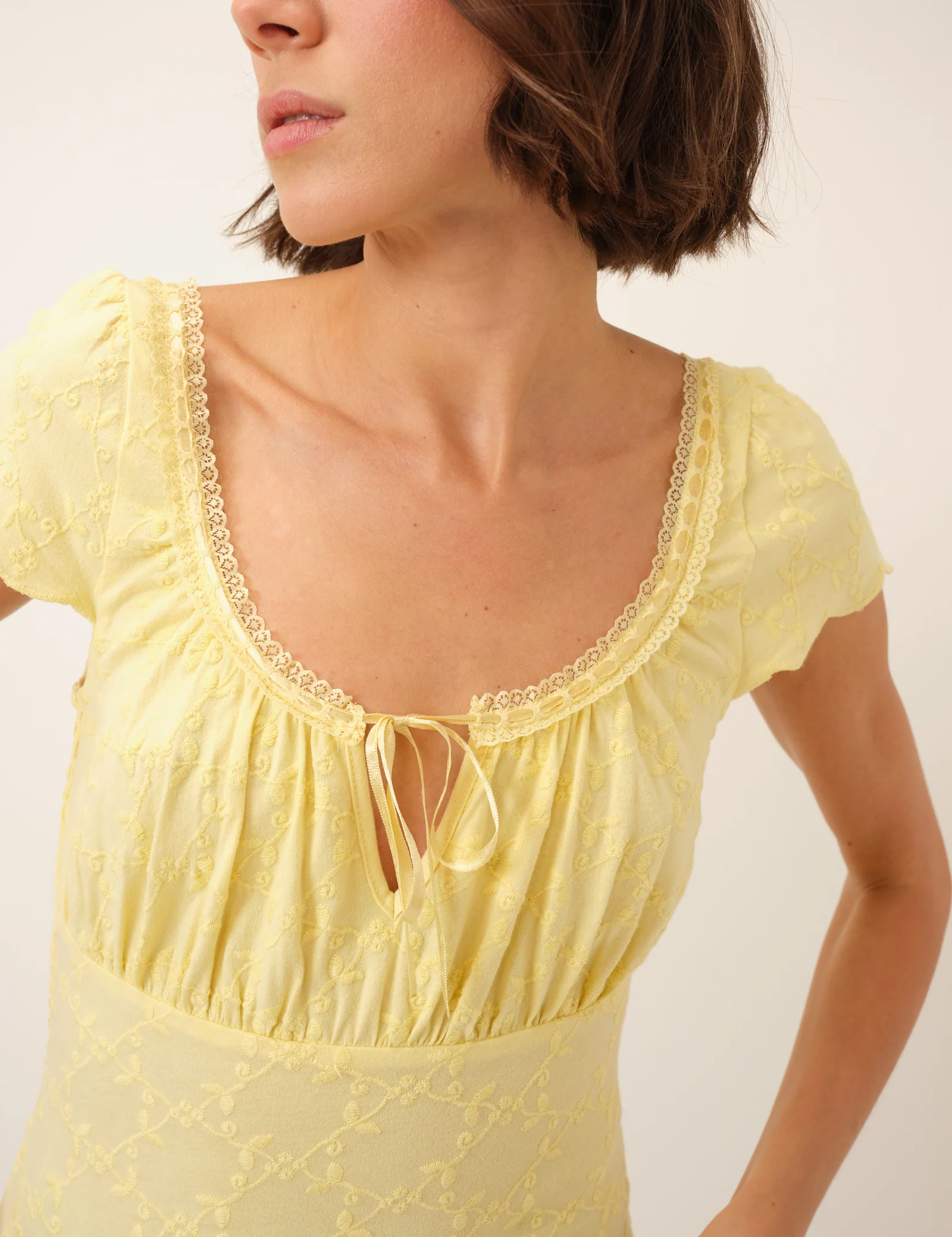 Yellow Broderie Milkmaid Jersey Top - Image 2