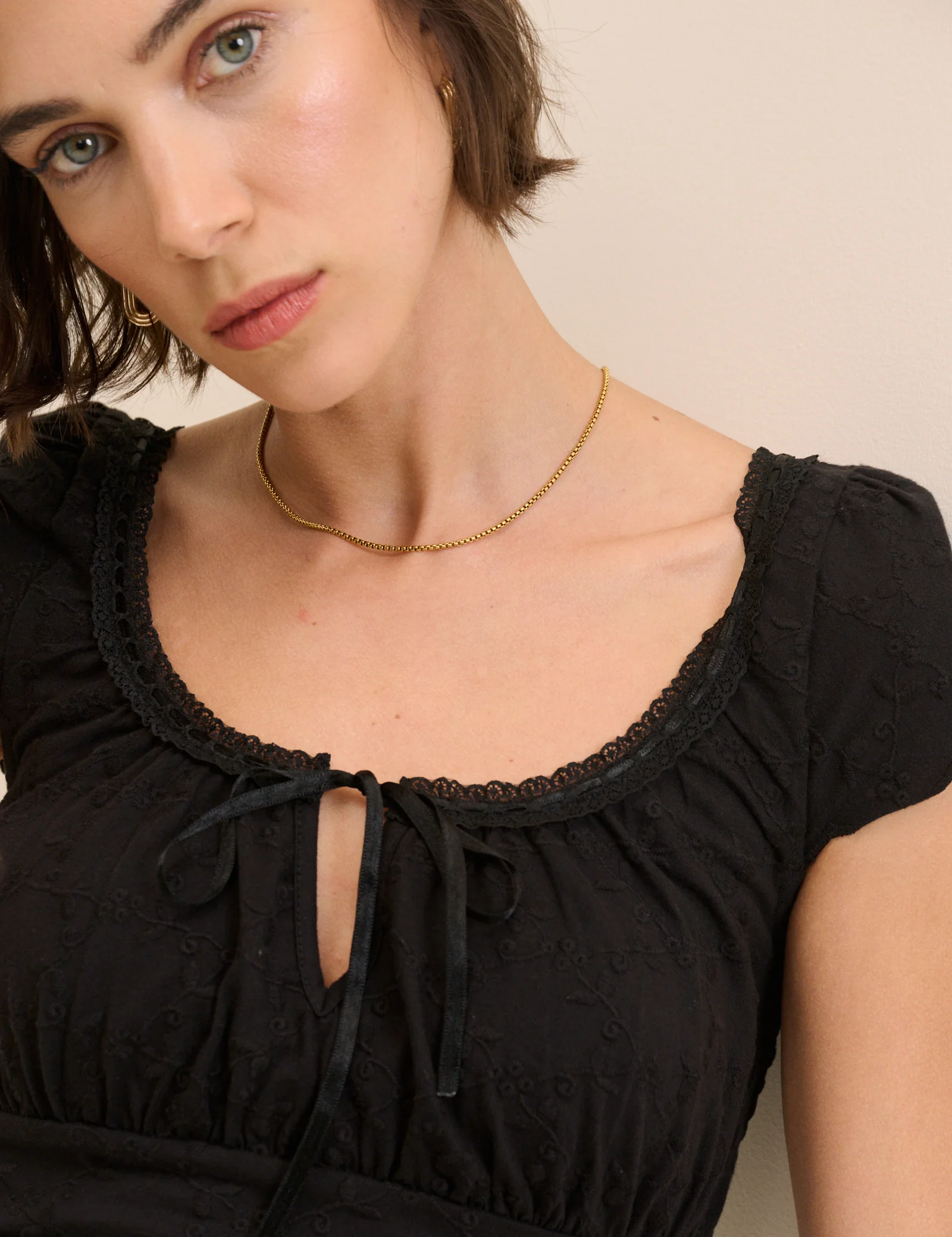 Black Broderie Milkmaid Jersey Top - Image 2
