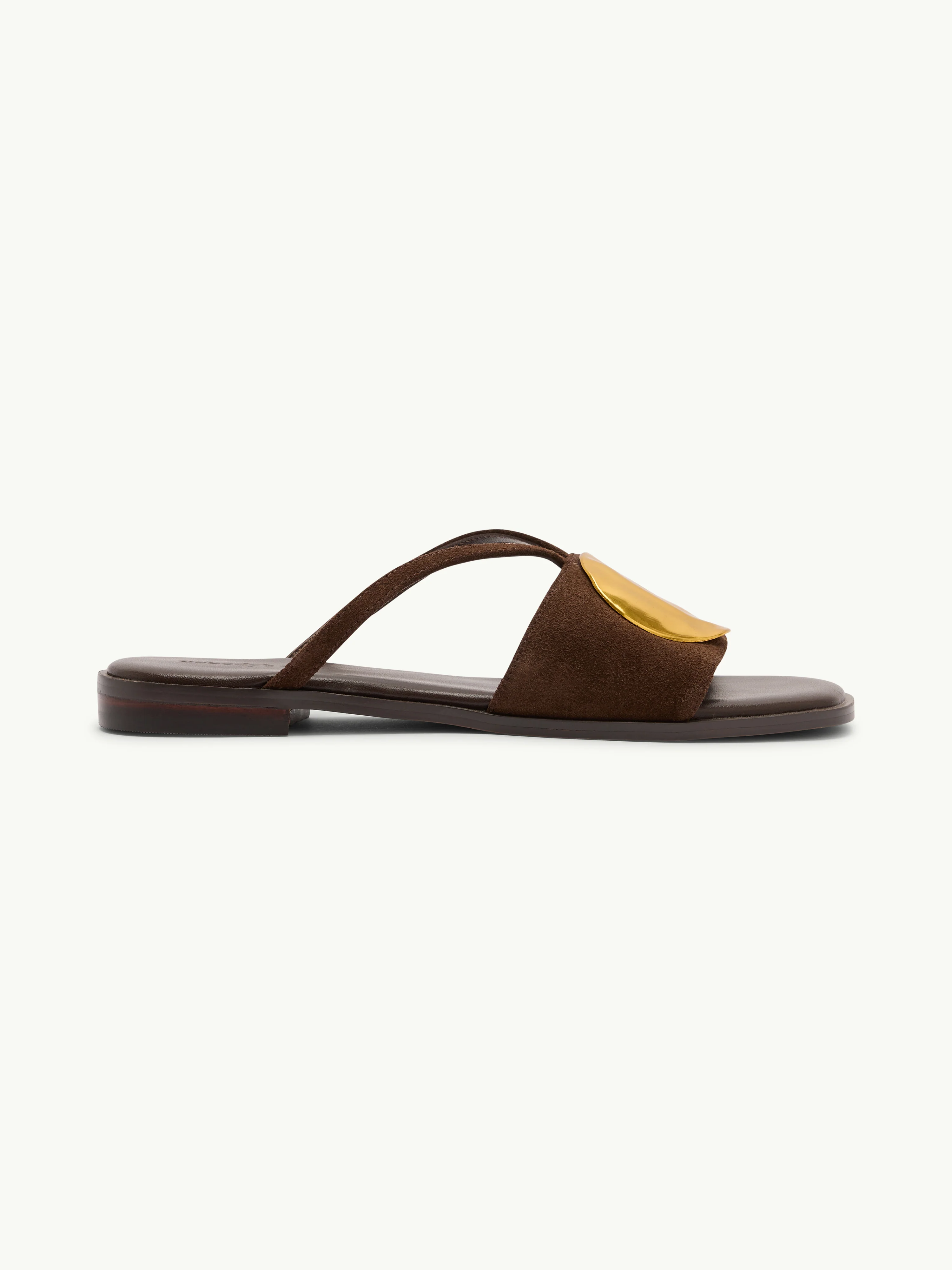 Brown Suede Metal Disc Detail Sandals - Image 2