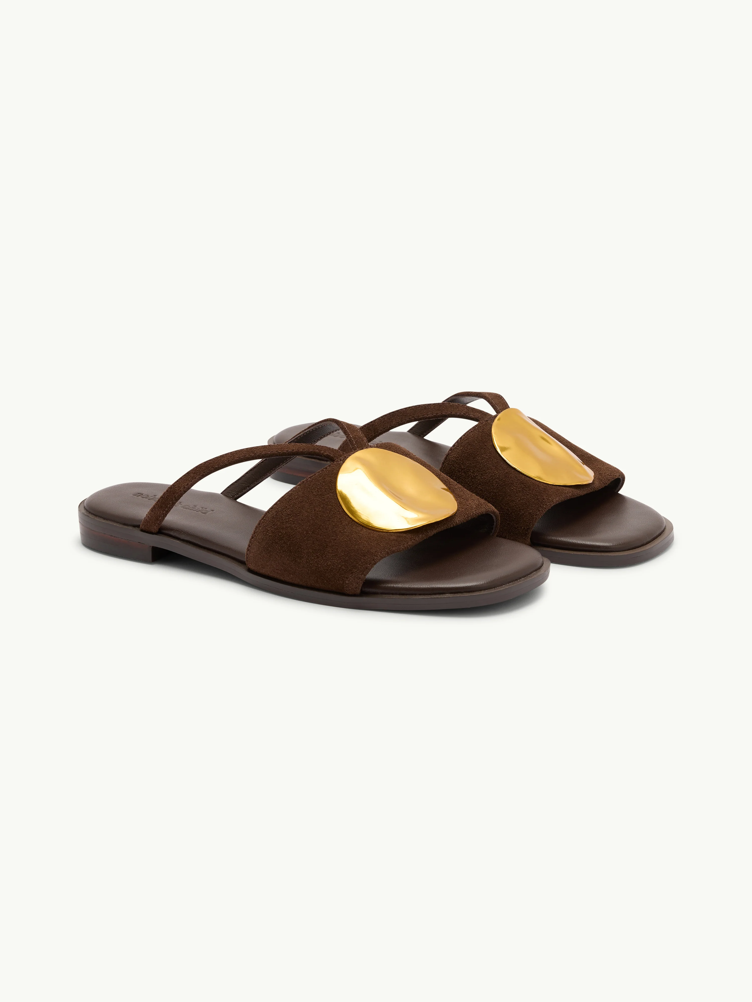 Brown Suede Metal Disc Detail Sandals - Image 4