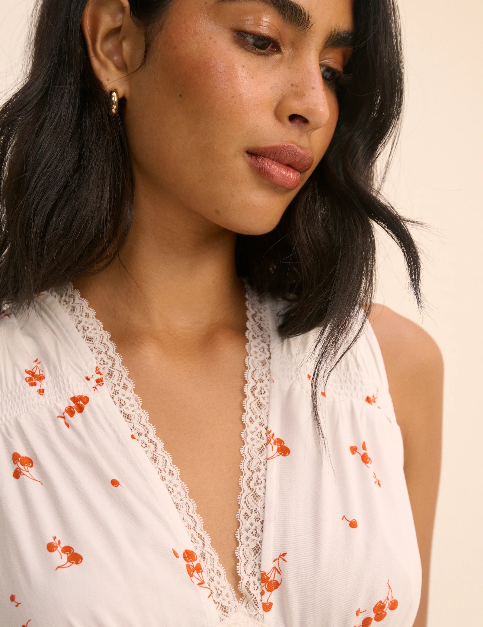 White Cherry Print Ria Midi Dress - Image 3
