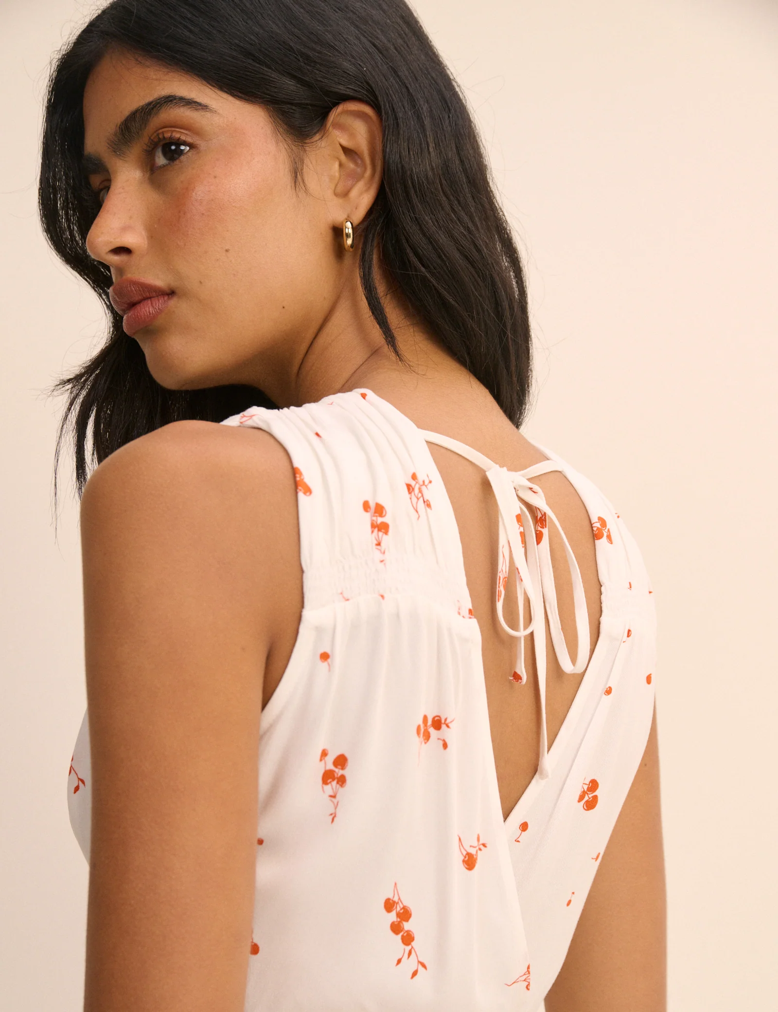 White Cherry Print Ria Midi Dress - Image 4