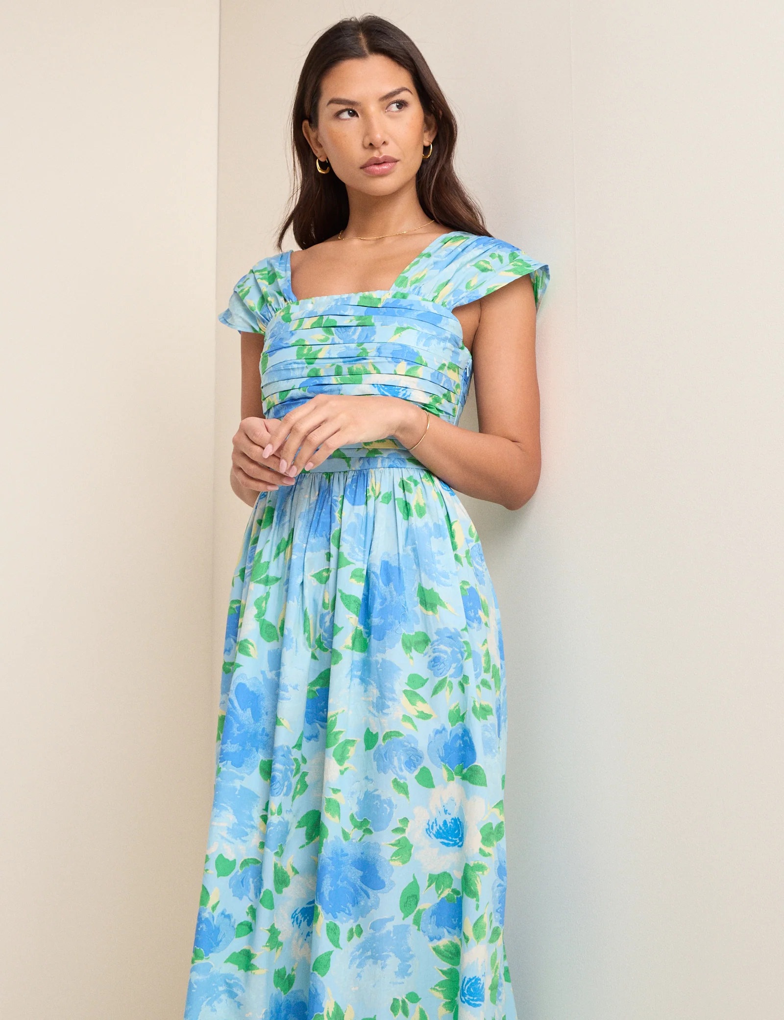 Blue Floral Pleated Mika Midi Dress - Image 4