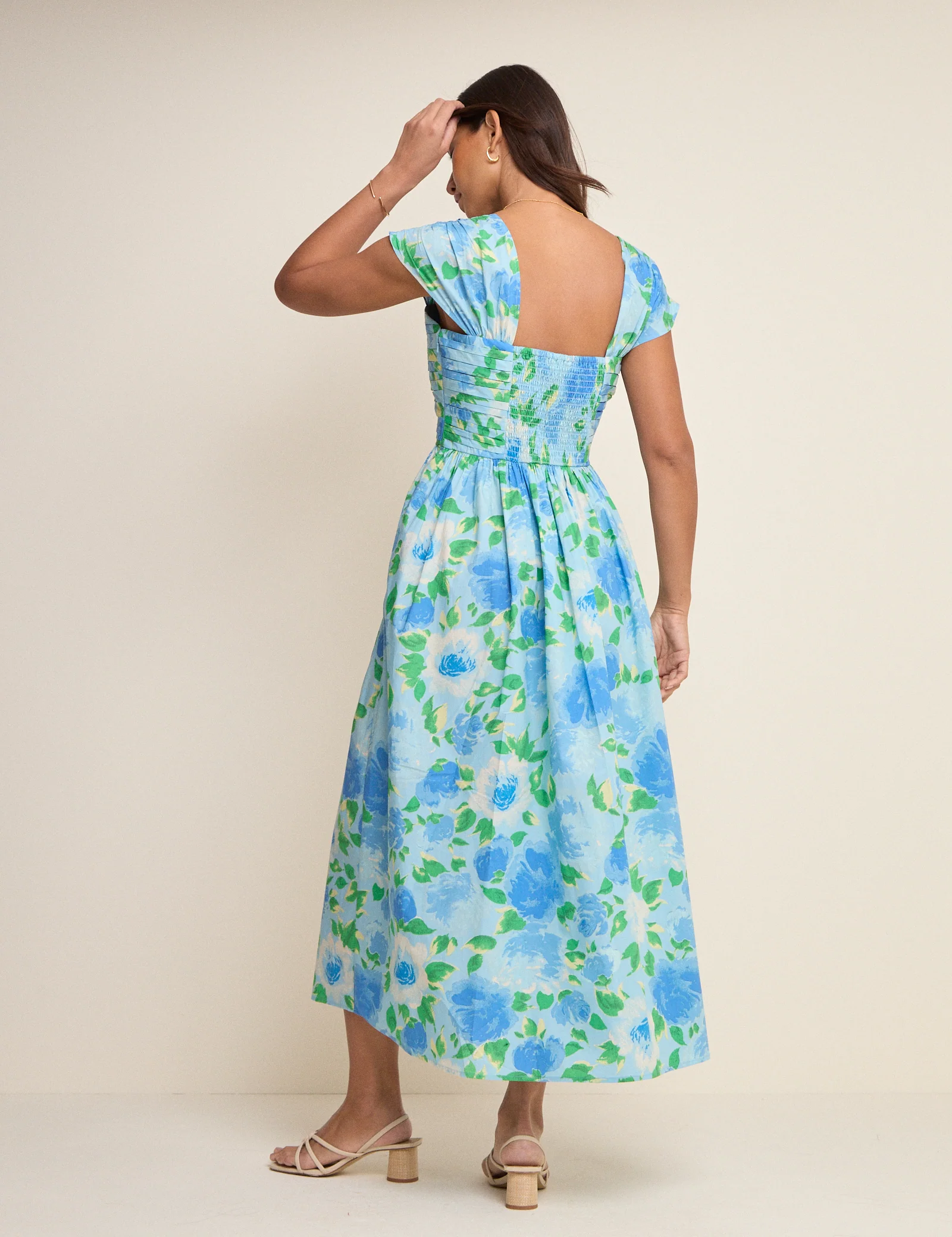 Blue Floral Pleated Mika Midi Dress - Image 5