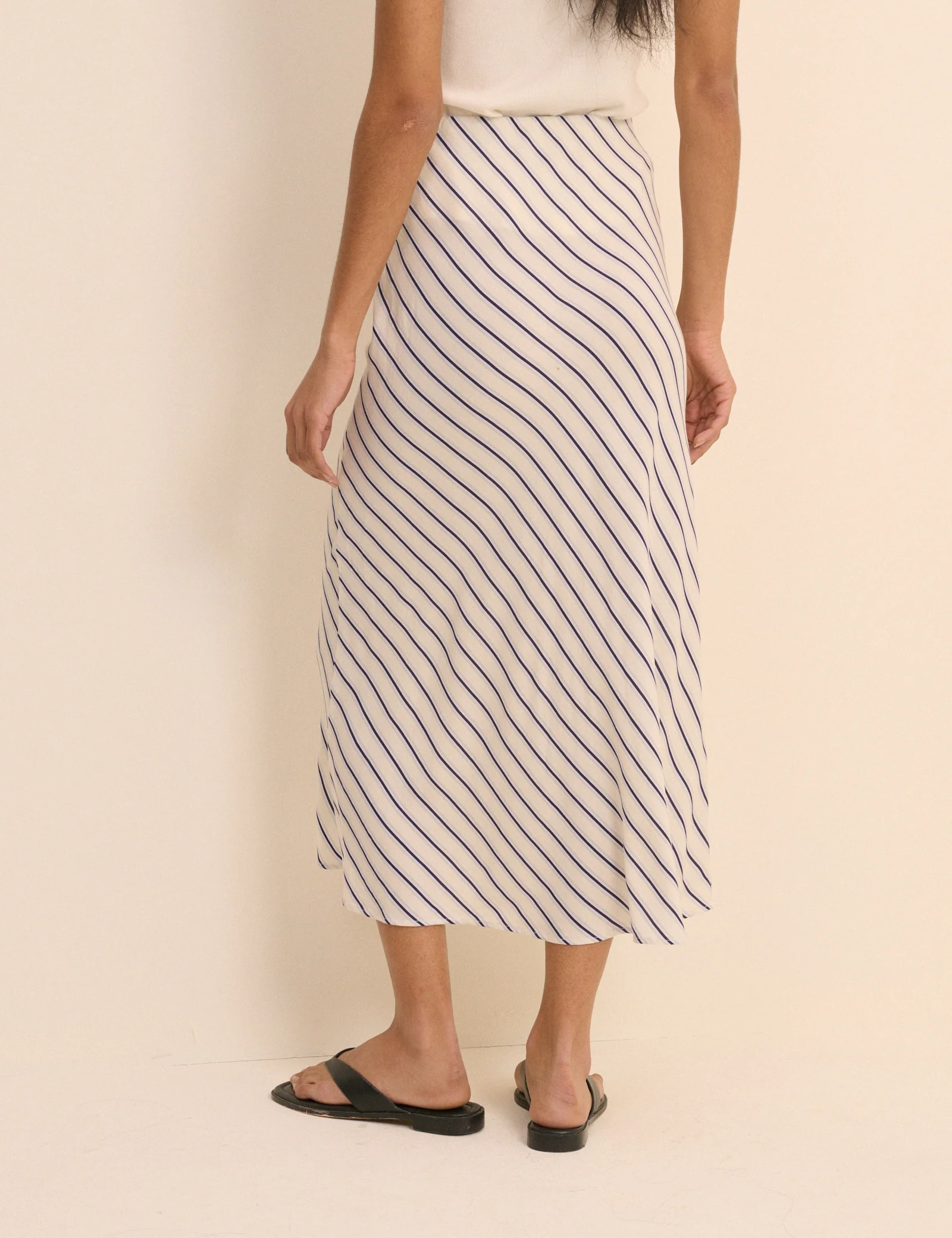 White and Blue Stripe Mila Midi Slip Skirt - Image 5