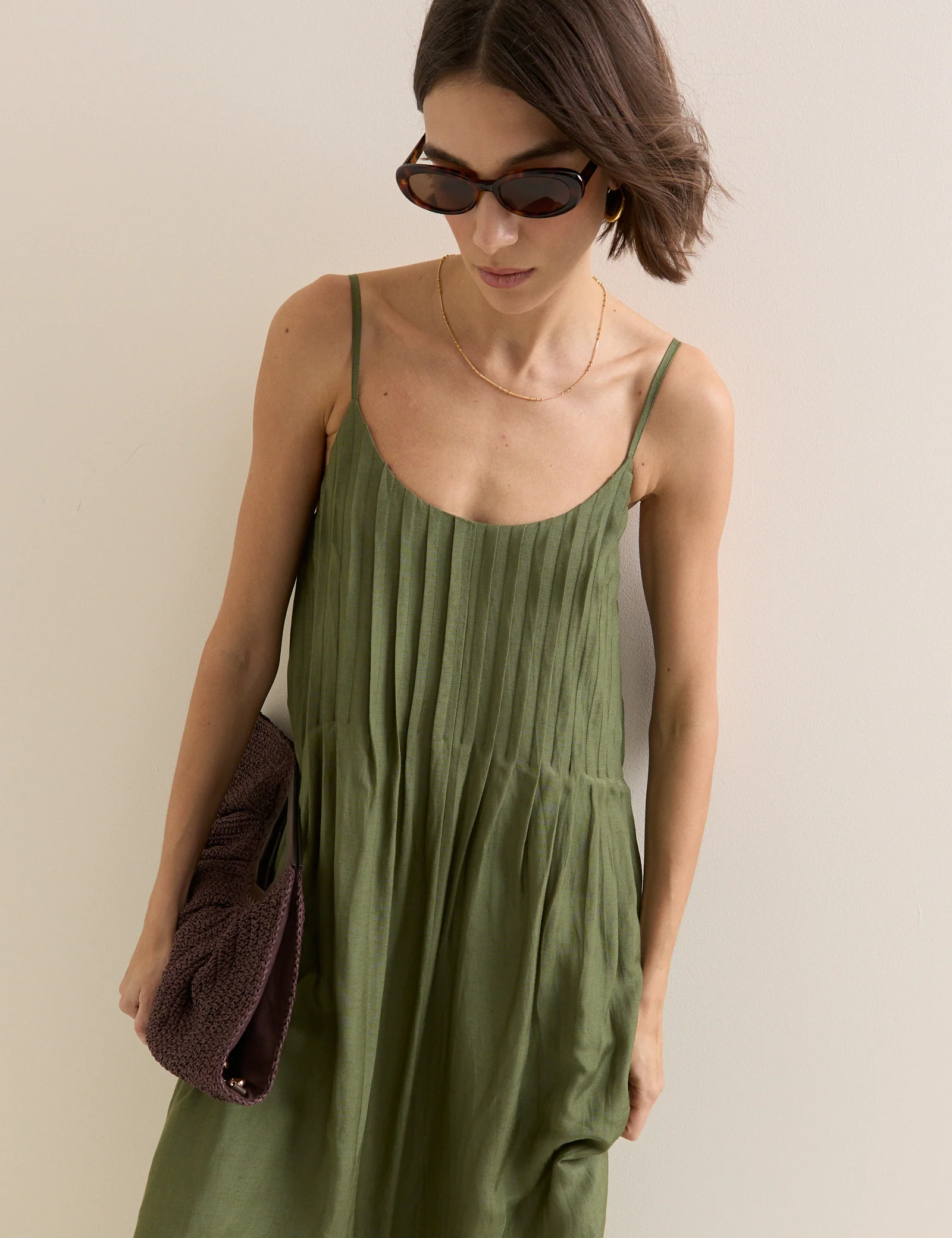 Olive Green Pintuck Mina Maxi Dress - Image 3