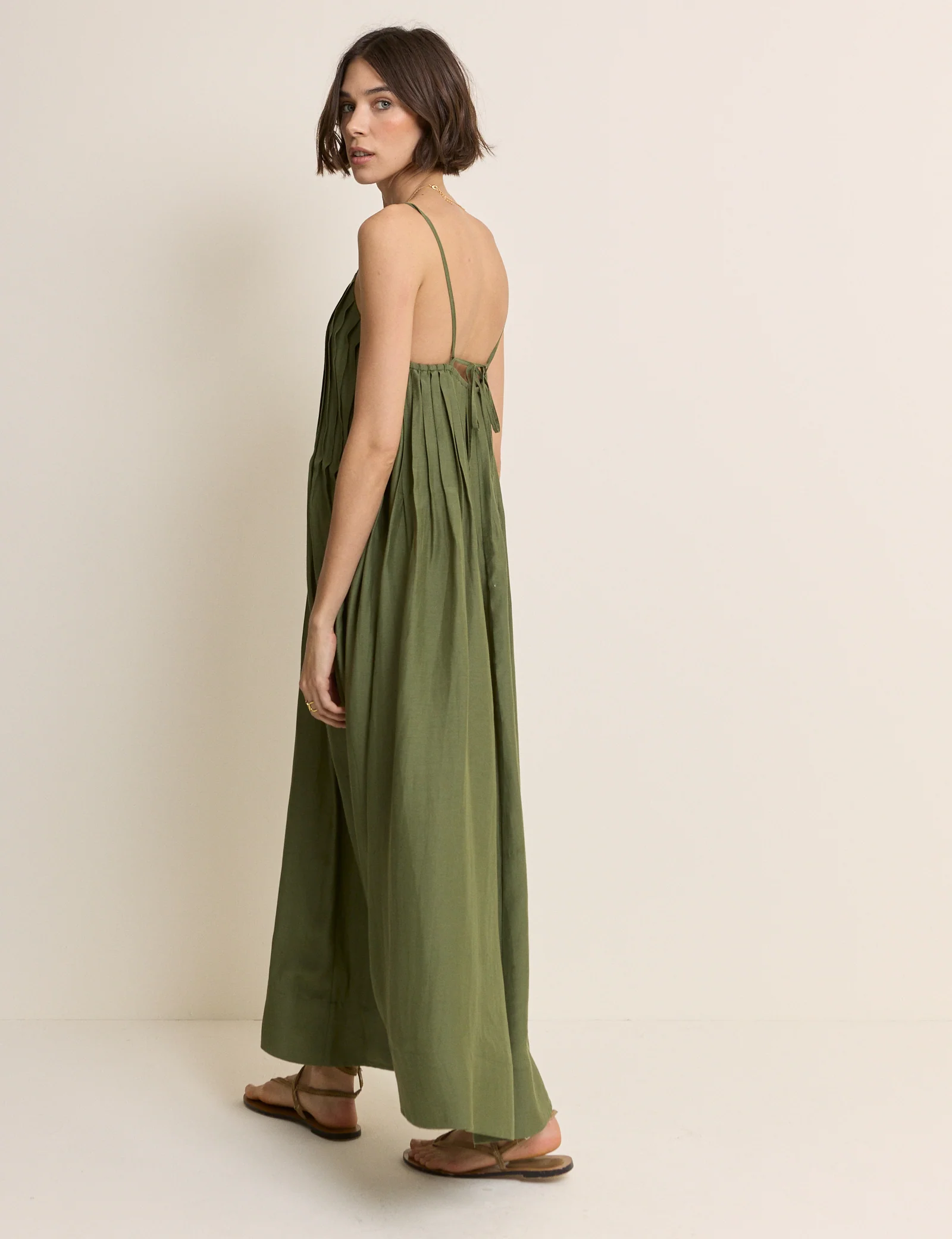 Olive Green Pintuck Mina Maxi Dress - Image 4