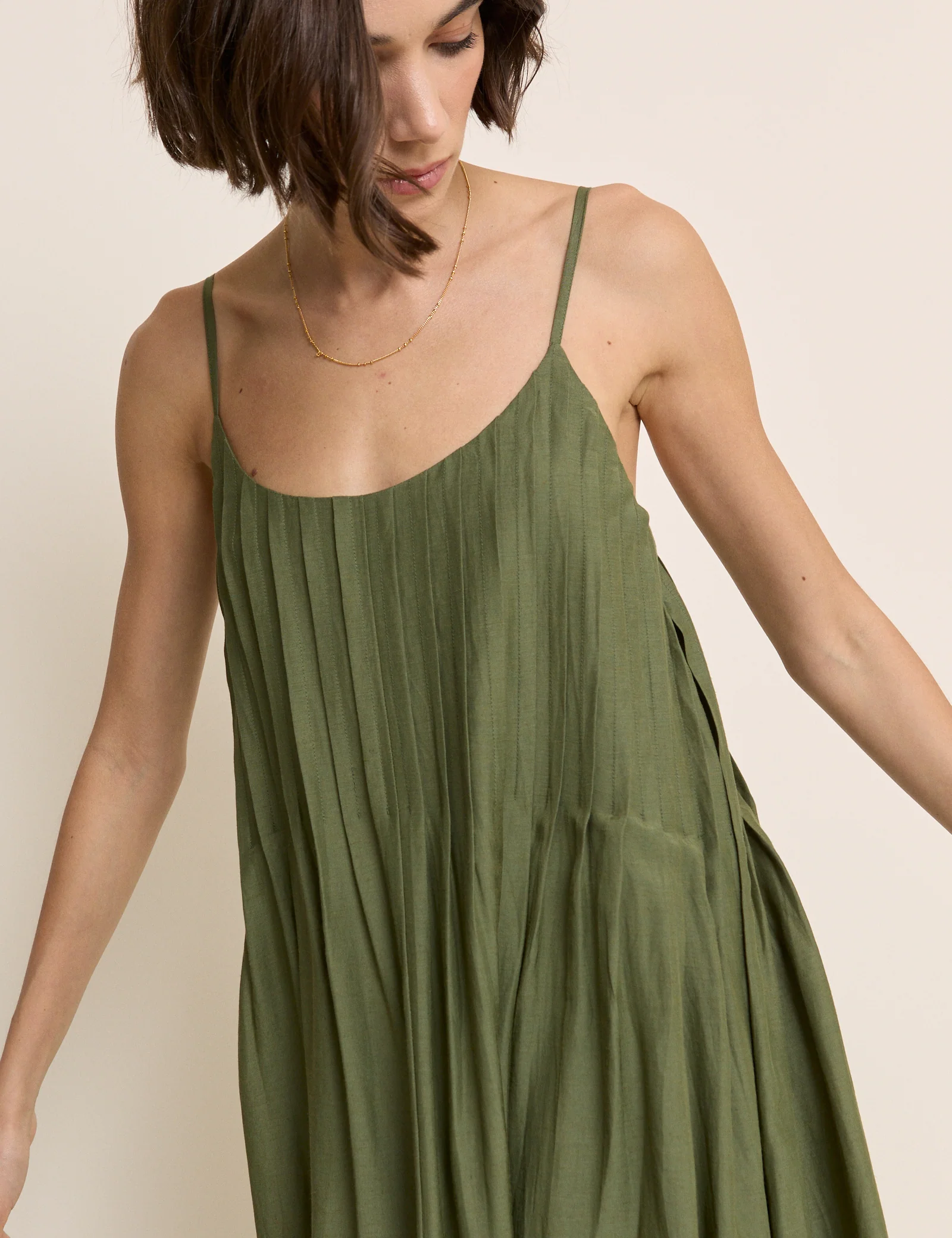 Olive Green Pintuck Mina Maxi Dress - Image 5