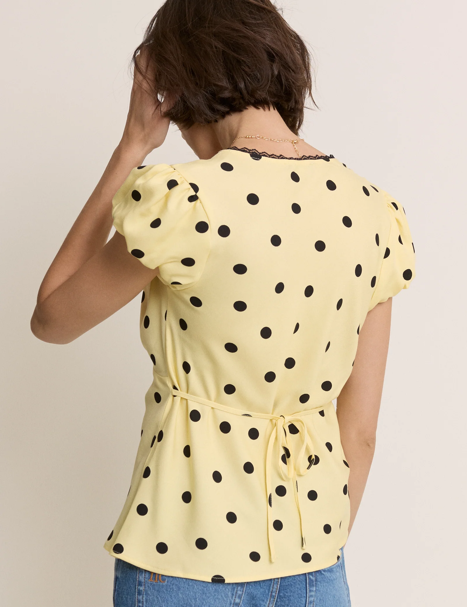 Yellow Polka Dot Lace Trim Top - Image 5