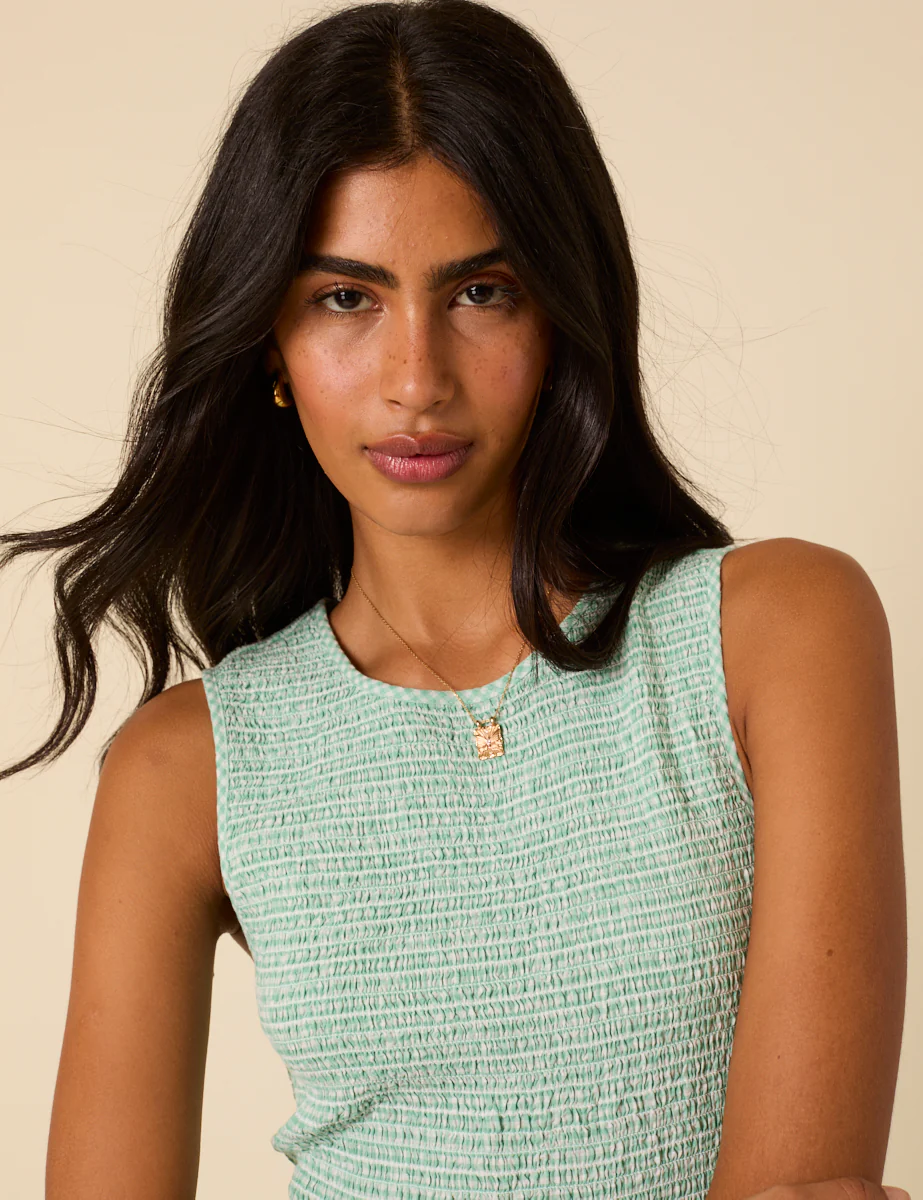 Mint Green Gingham Sleeveless Tiered Charlie Midi Dress - Image 2