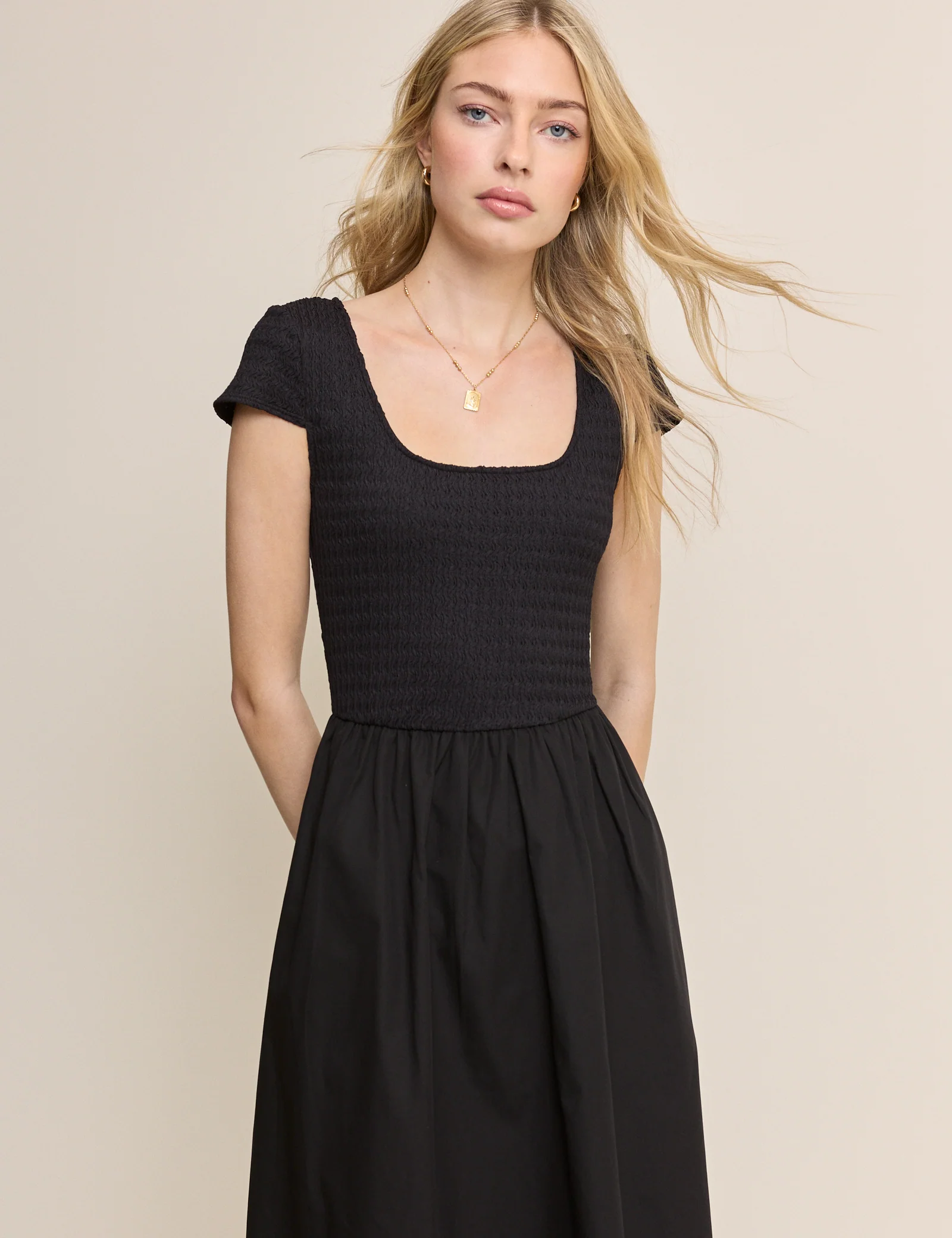 Black Scoop Neck Molly Midi Dress - Image 4