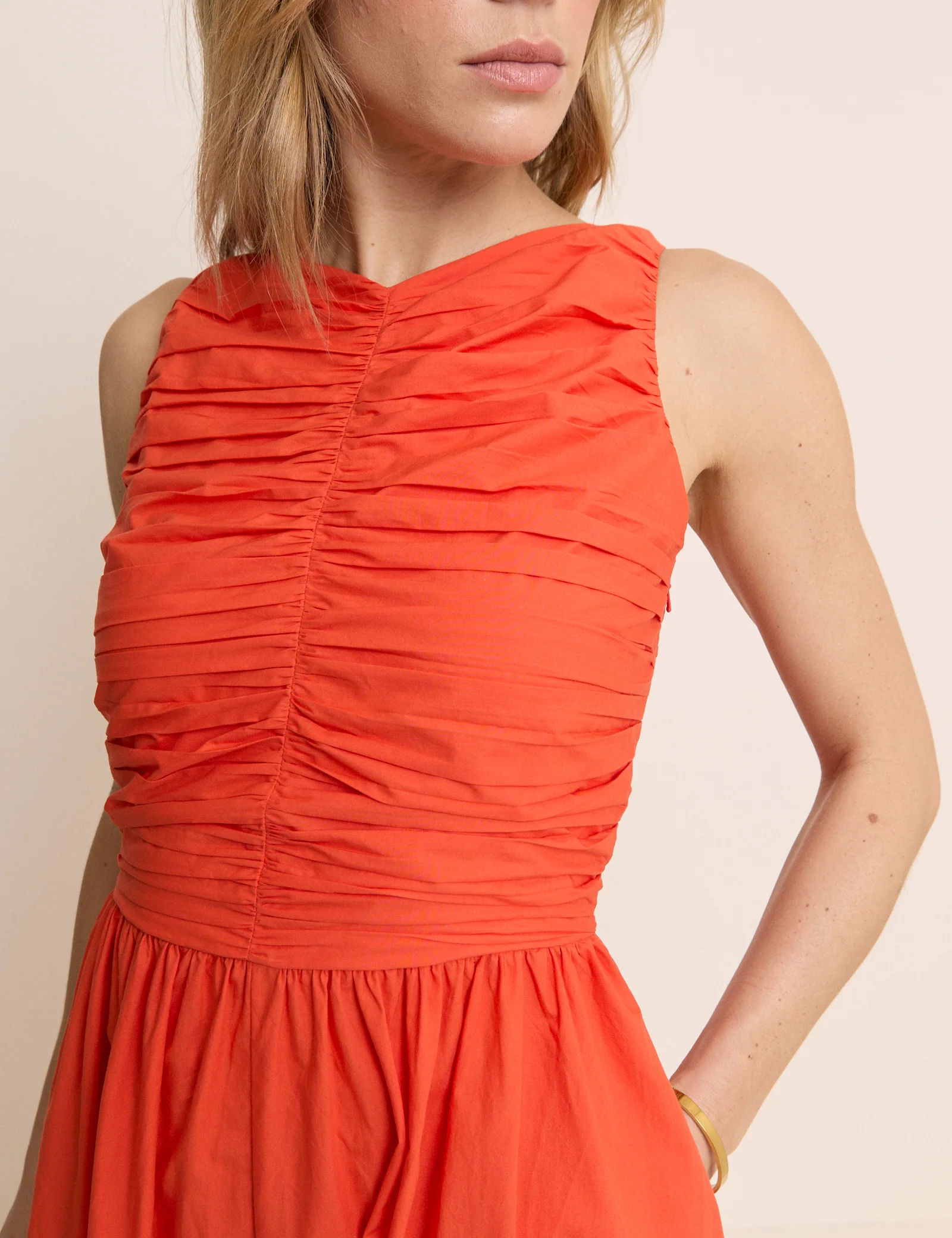 Orange Ruched Monica Midi Dress - Image 2