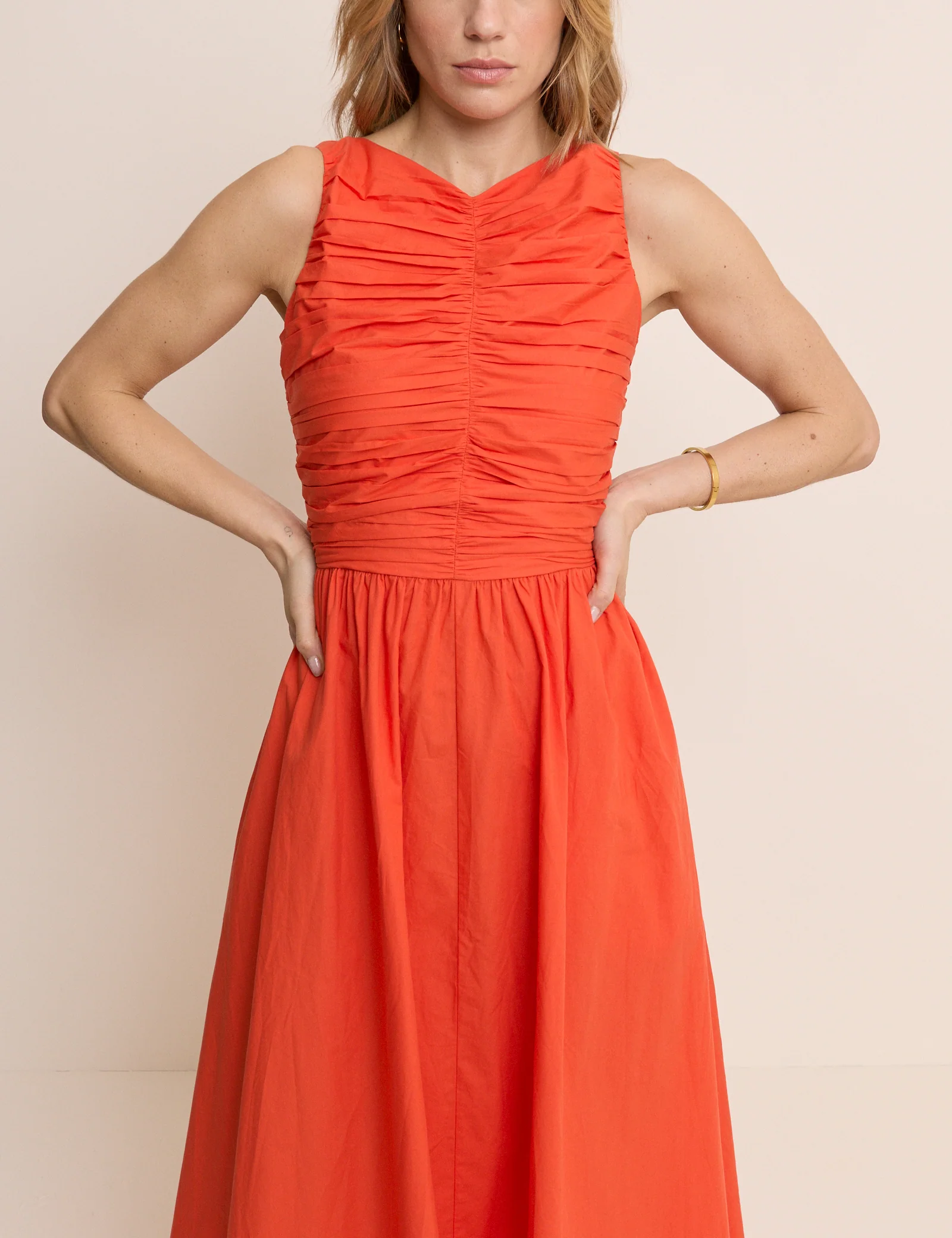 Orange Ruched Monica Midi Dress - Image 4