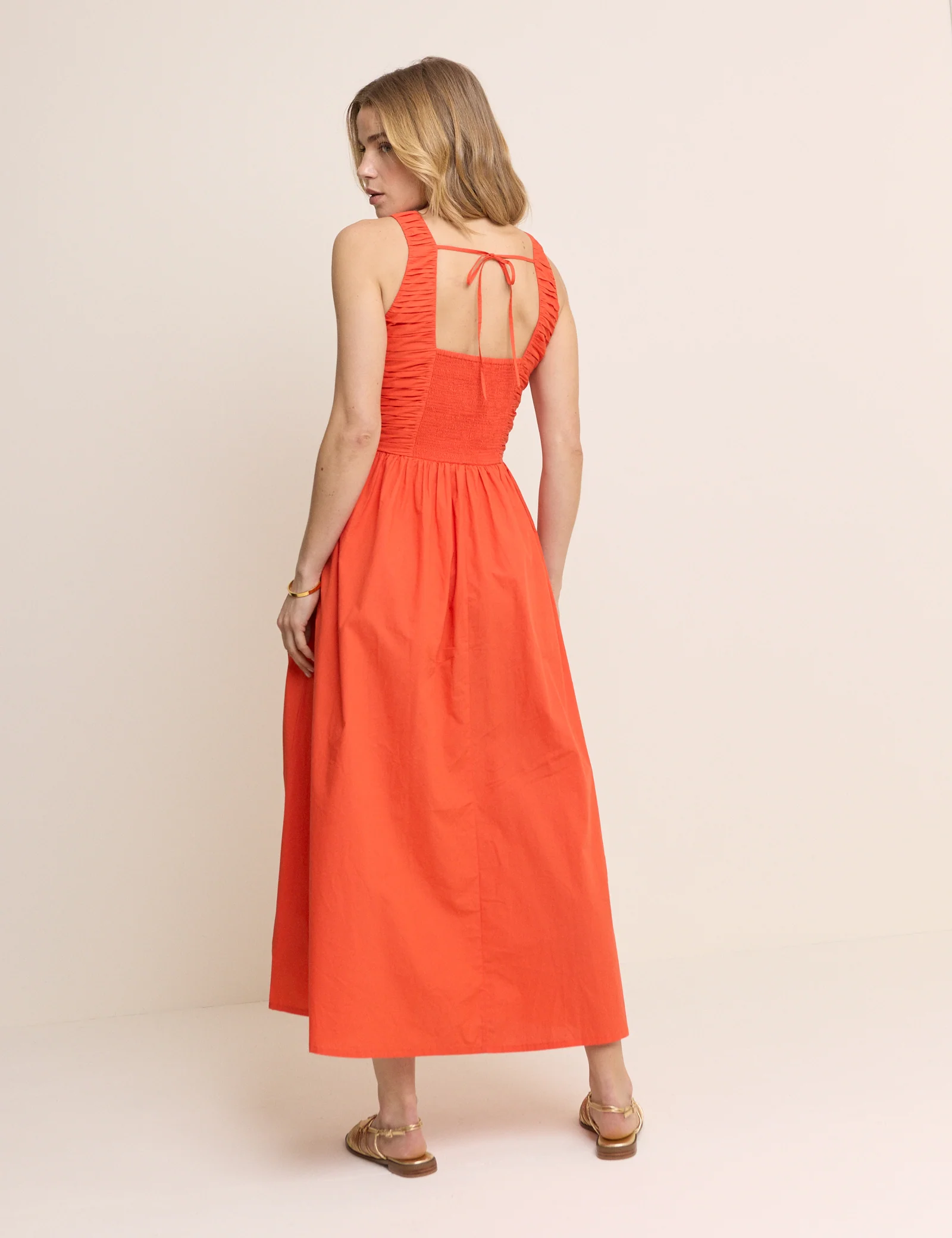 Orange Ruched Monica Midi Dress - Image 5