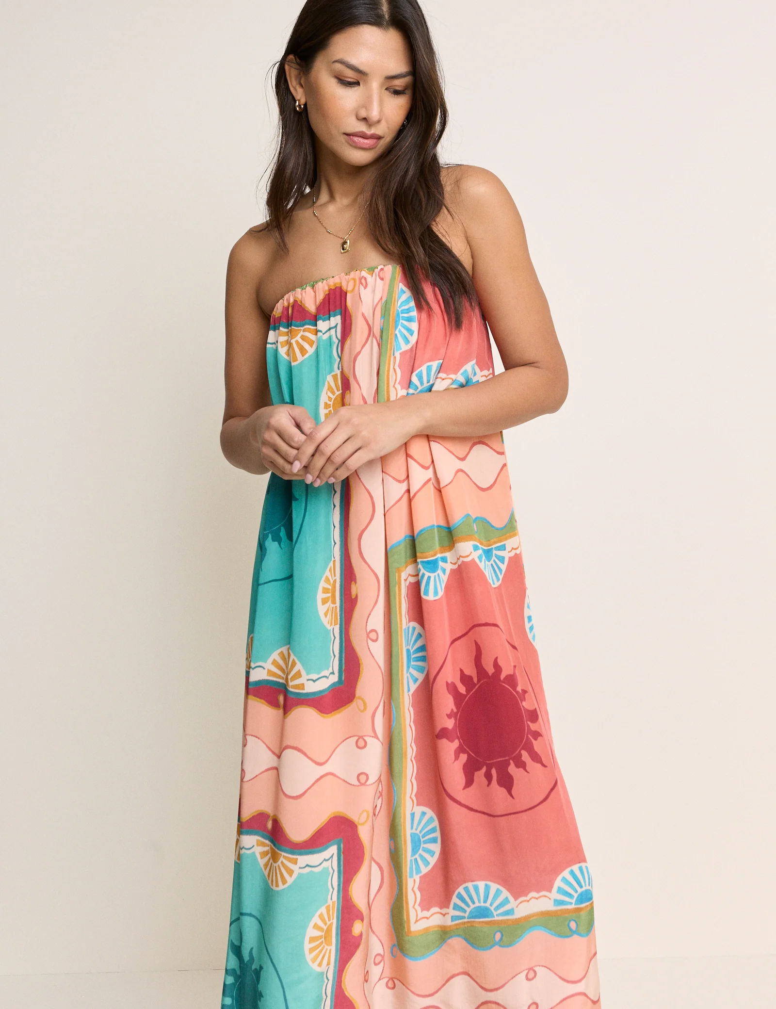 Coral Print Bandeau Myla Maxi Dress - Image 4