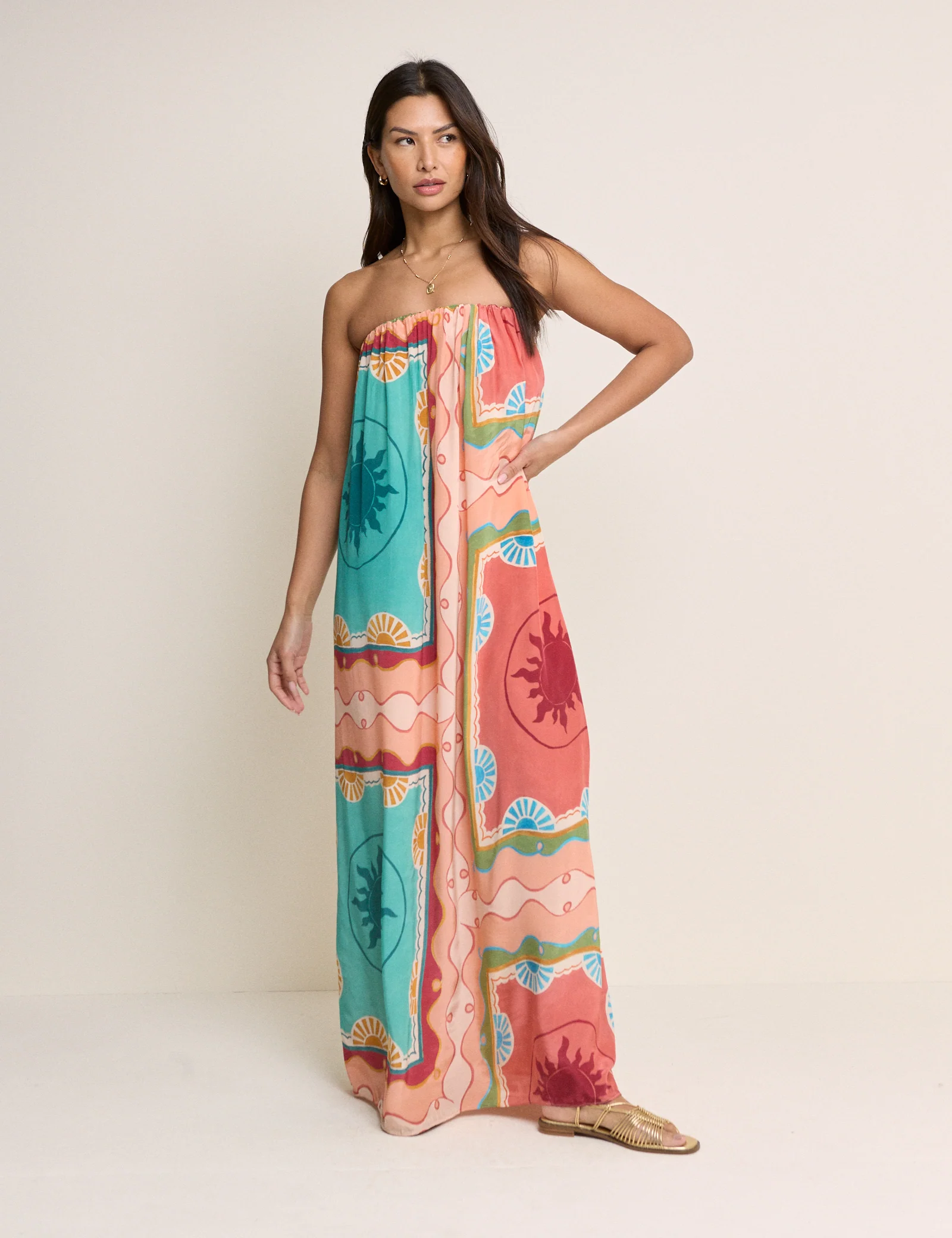 Coral Print Bandeau Myla Maxi Dress - Image 5