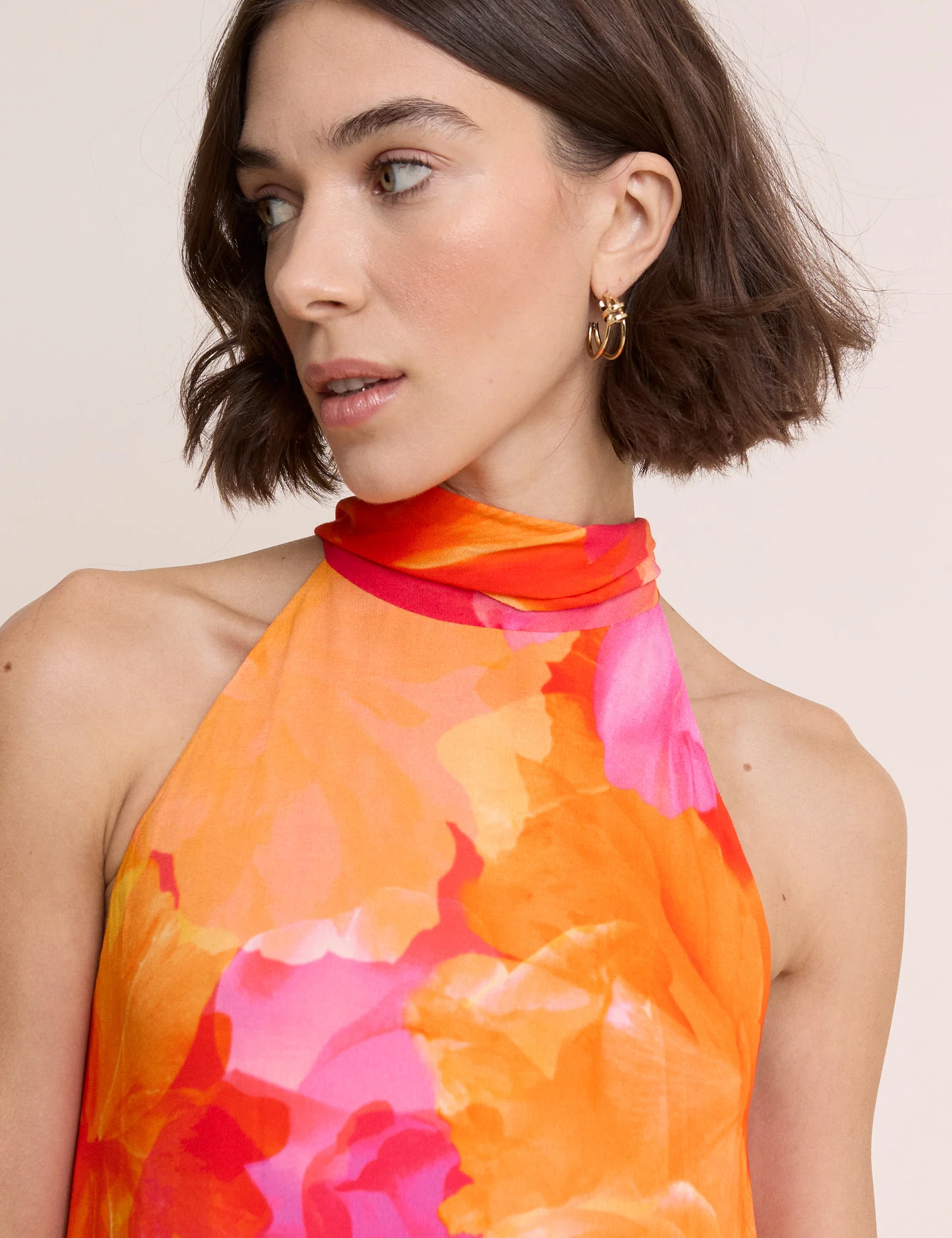 Pink and Orange Floral Halterneck Nala Maxi Dress - Image 4