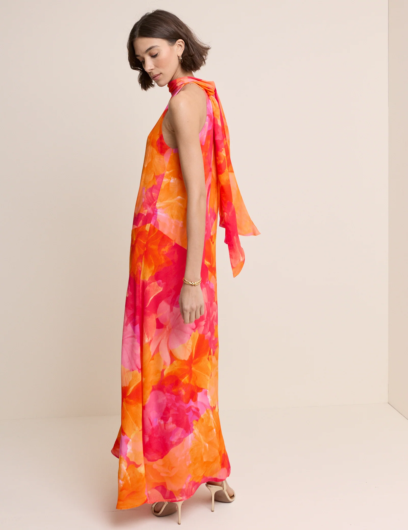Pink and Orange Floral Halterneck Nala Maxi Dress - Image 5