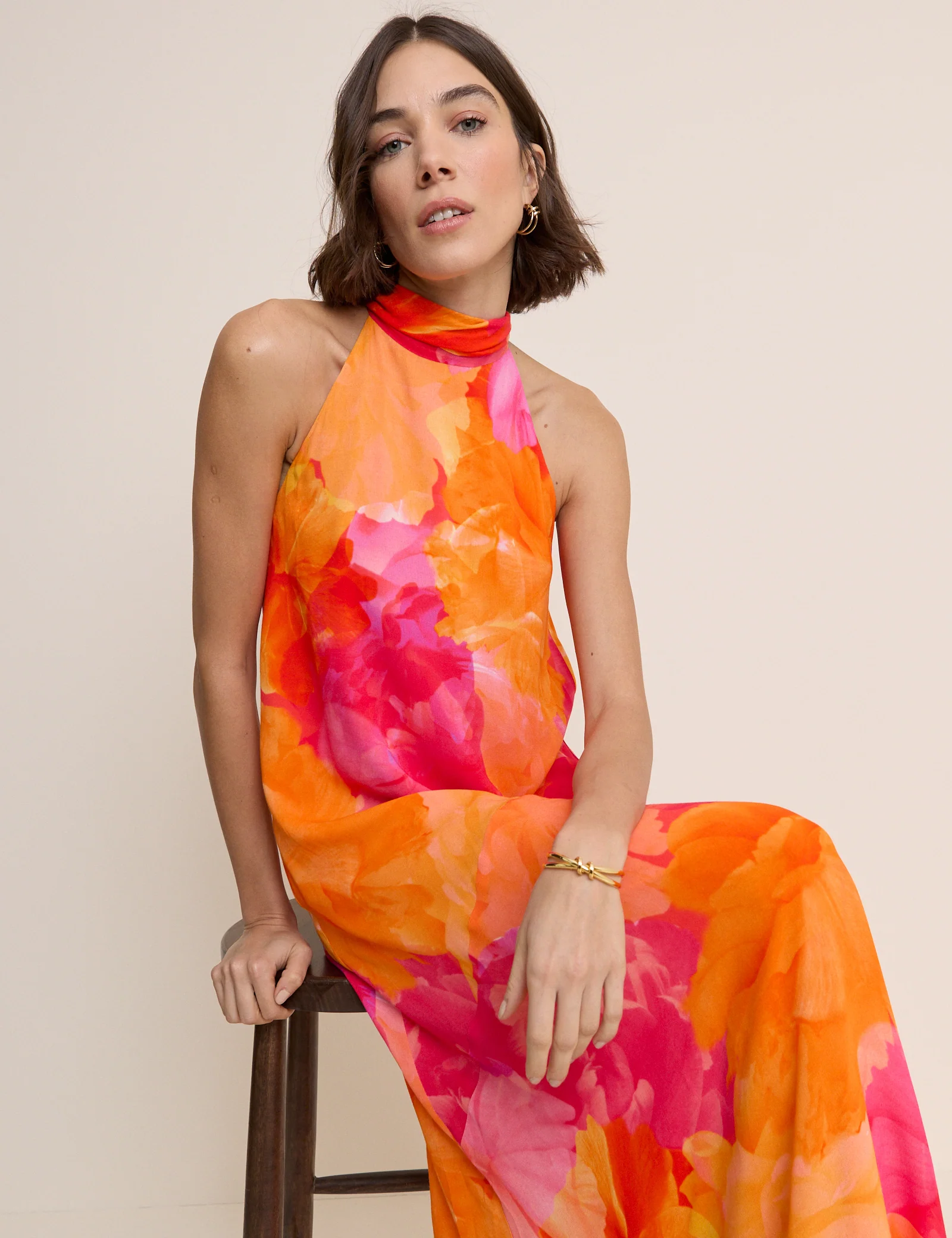 Pink and Orange Floral Halterneck Nala Maxi Dress - Image 6