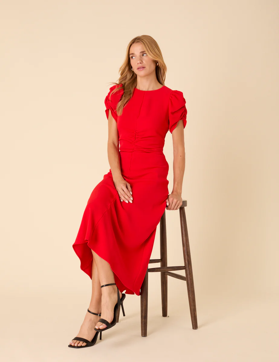 Red Ruched Naomi Midi Dress - Image 2