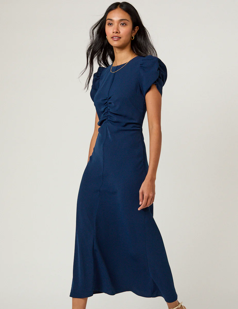 Navy Ruched Naomi Midi Dress