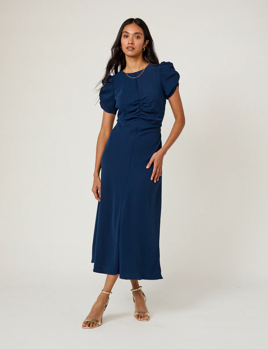 Navy Ruched Naomi Midi Dress - Image 2