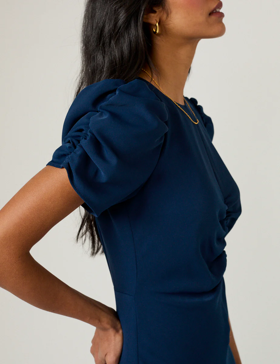 Navy Ruched Naomi Midi Dress - Image 3