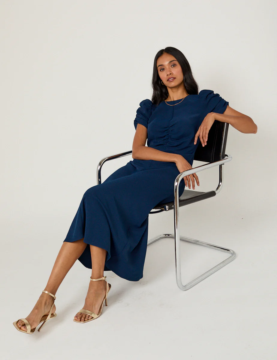 Navy Ruched Naomi Midi Dress - Image 4