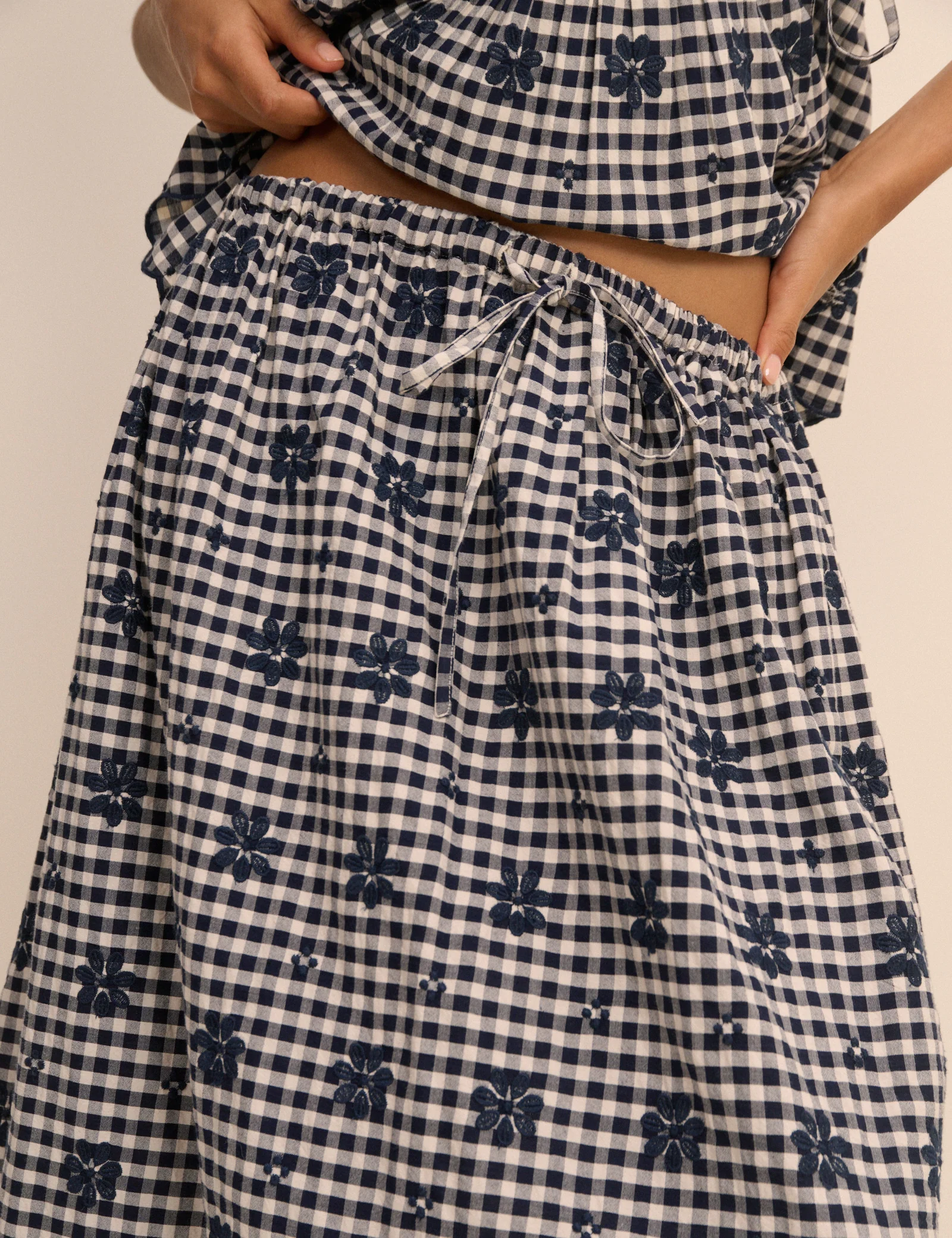 Navy Gingham Naples Midi Skirt - Image 3