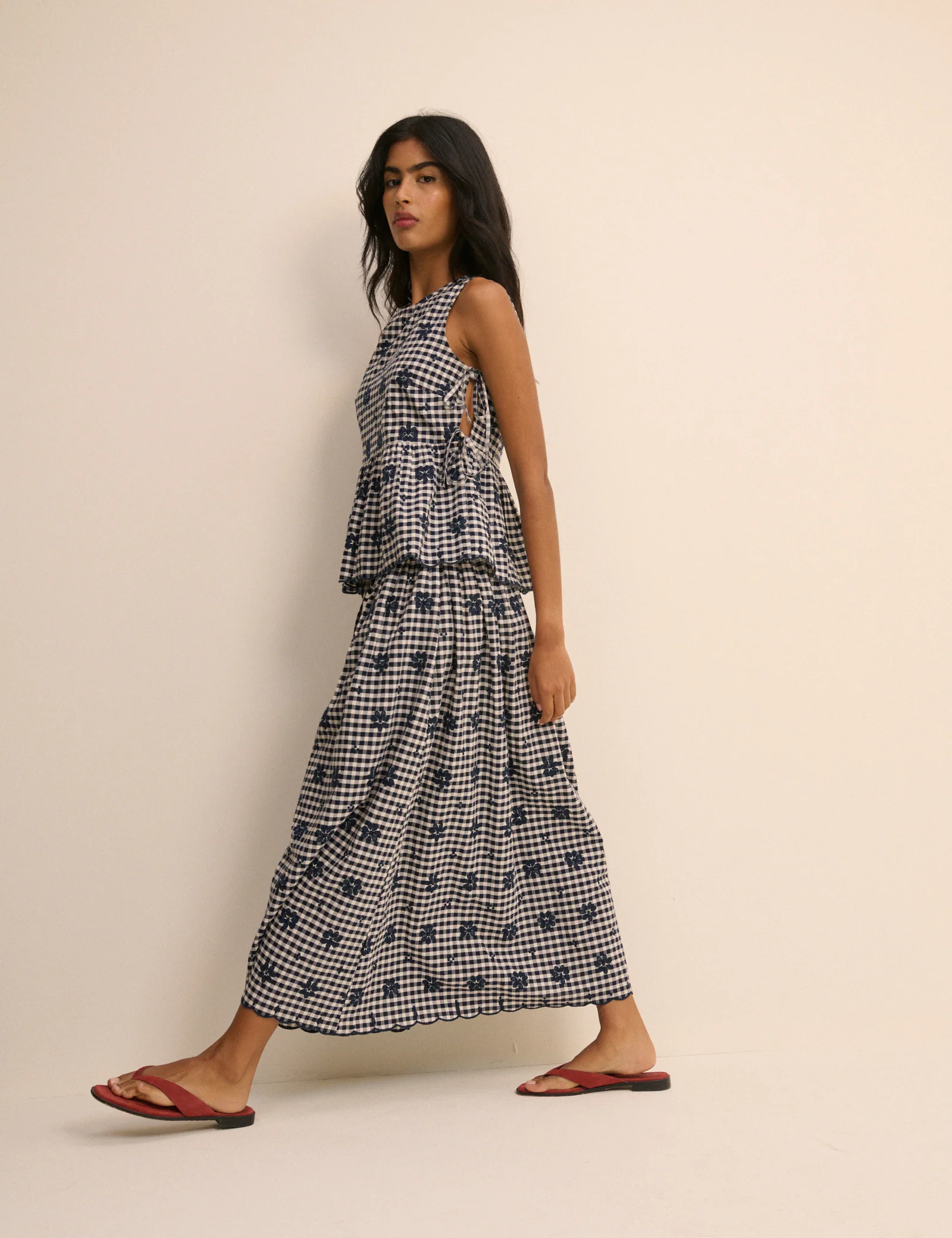 Navy Gingham Naples Midi Skirt - Image 4