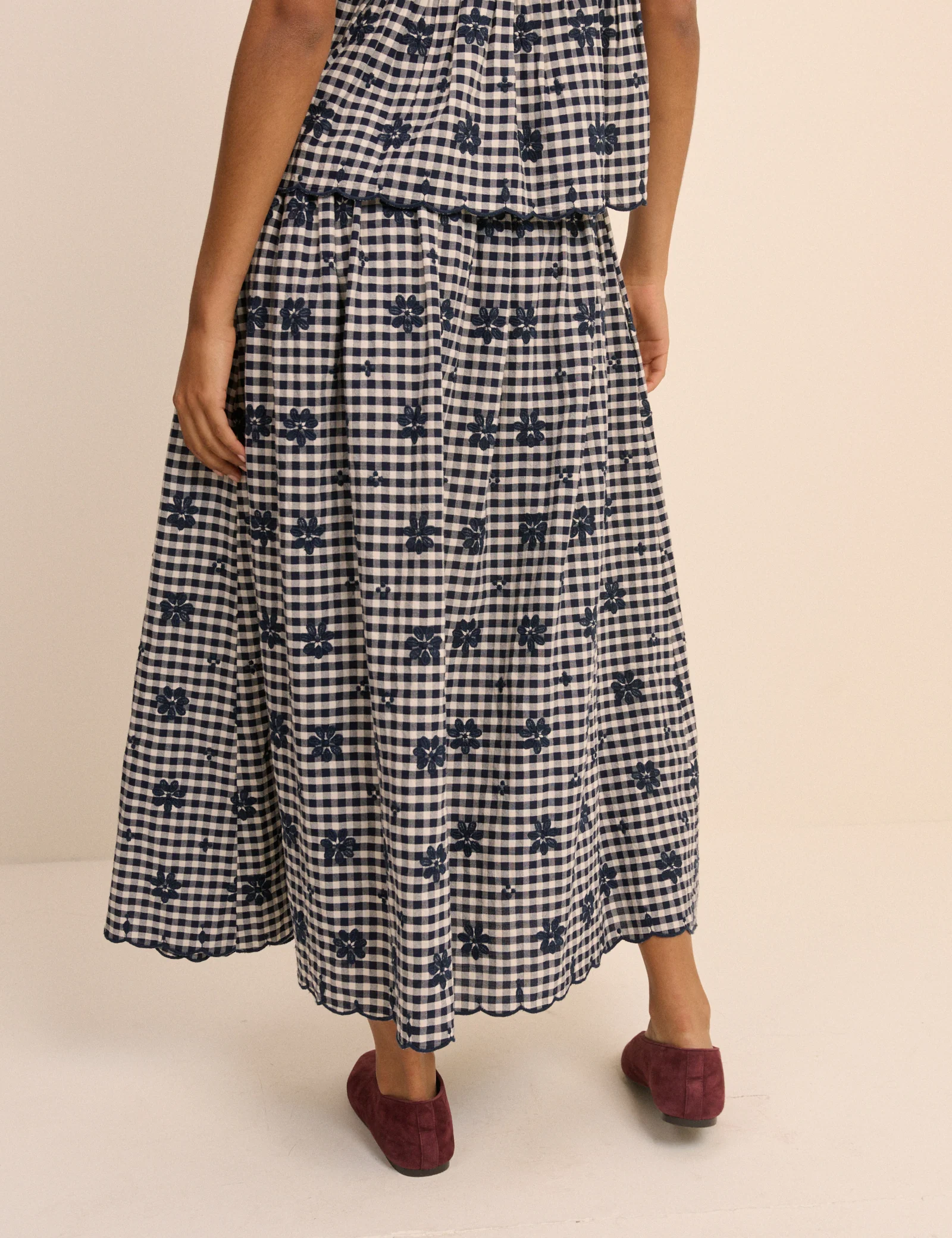Navy Gingham Naples Midi Skirt - Image 5