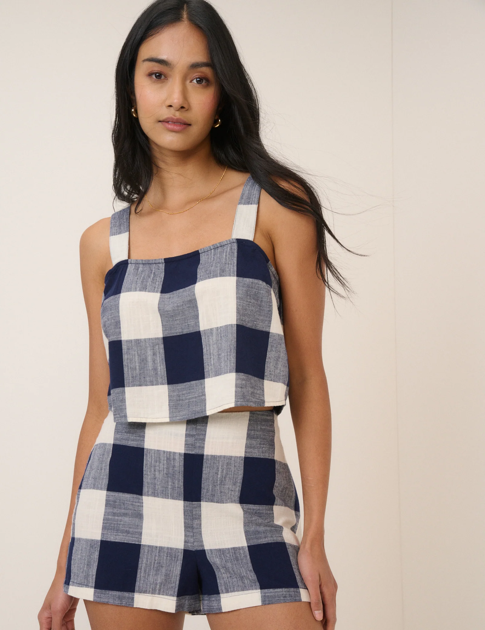 Navy Gingham Mini Shorts