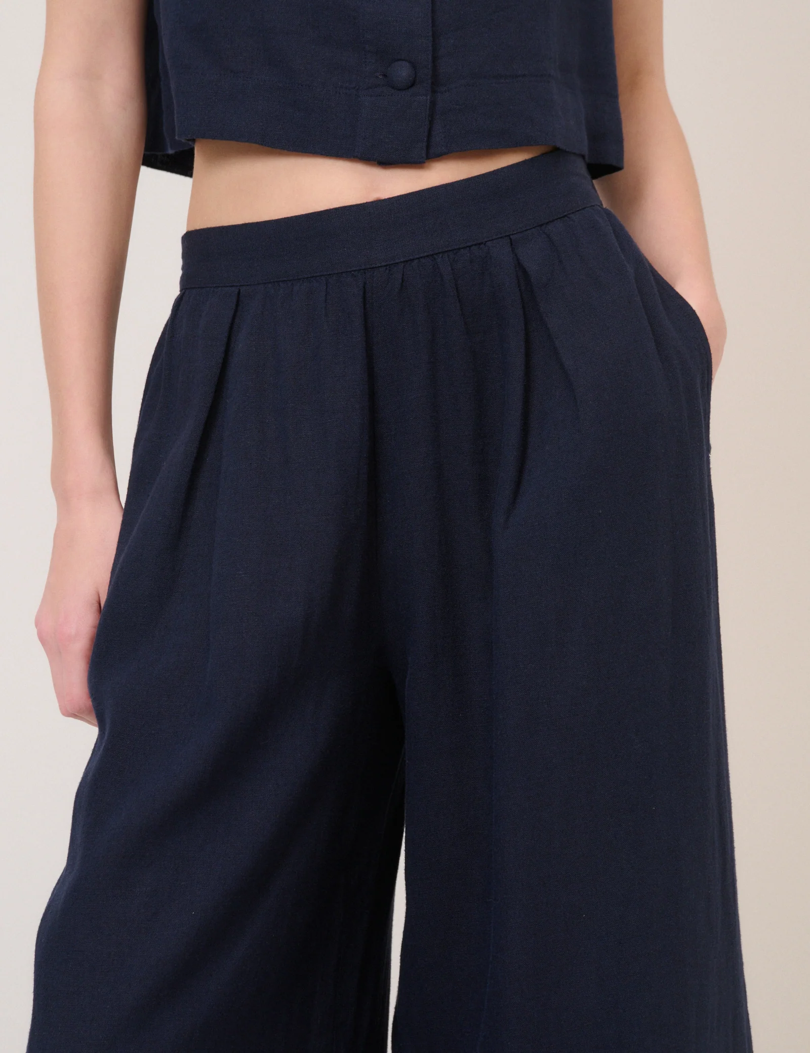 Navy Linen-Blend Wide Leg Jerrow Trousers - Image 3