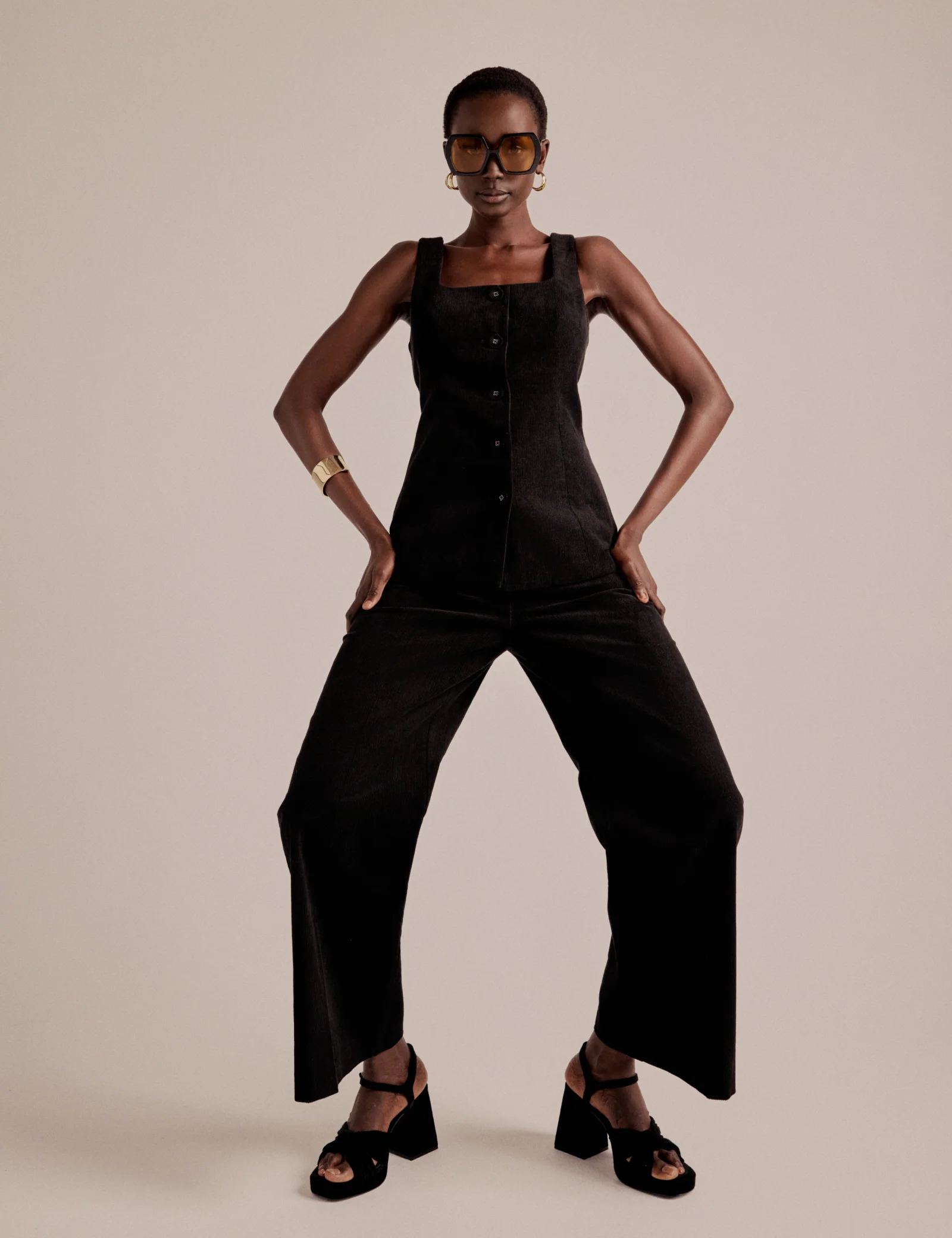 NC x Lisou Black Cord Longline Tailored Waistcoat