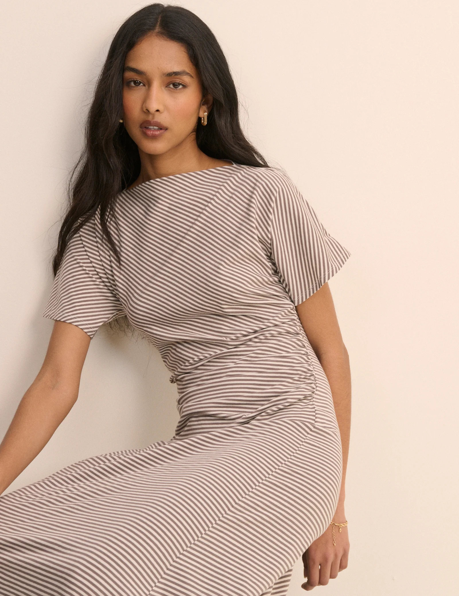 Grey Stripe Jersey Nellie Midi Dress - Image 3