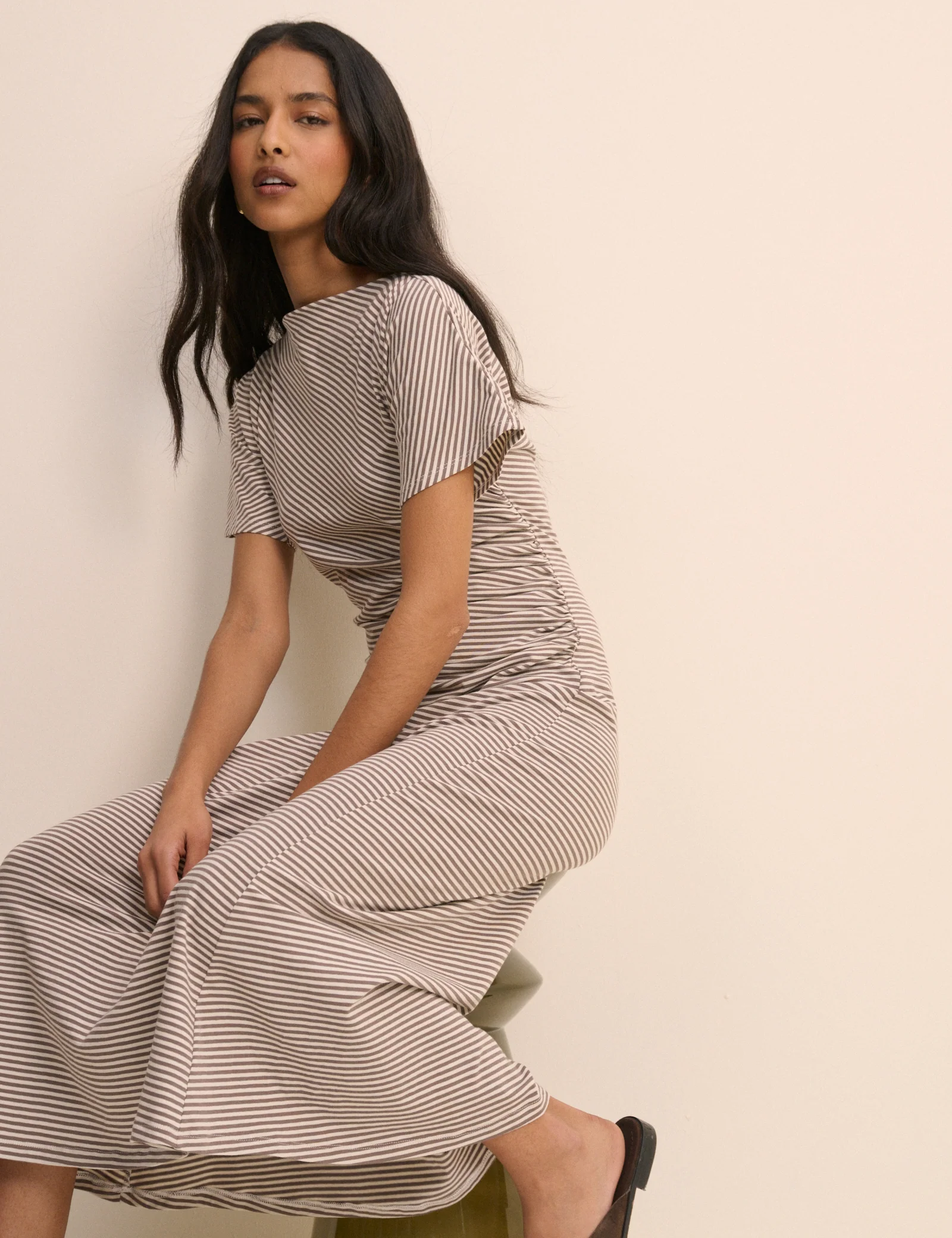 Grey Stripe Jersey Nellie Midi Dress - Image 4