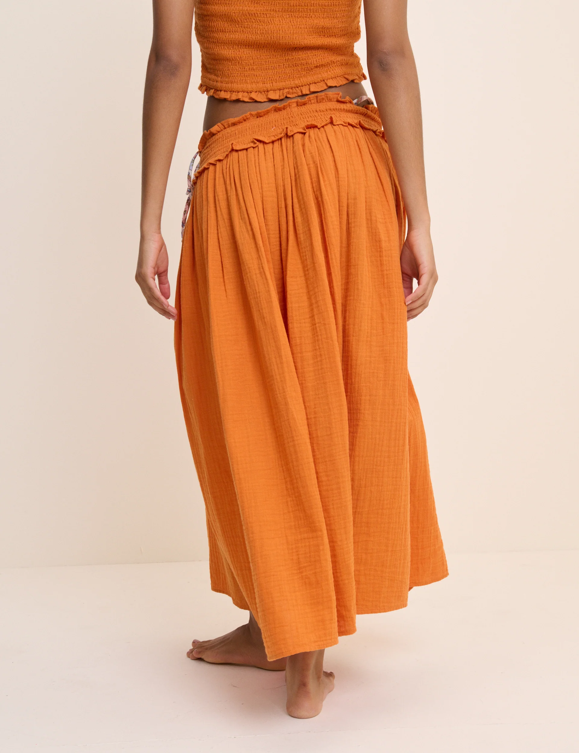 Orange High Waist Midi Skirt - Image 5
