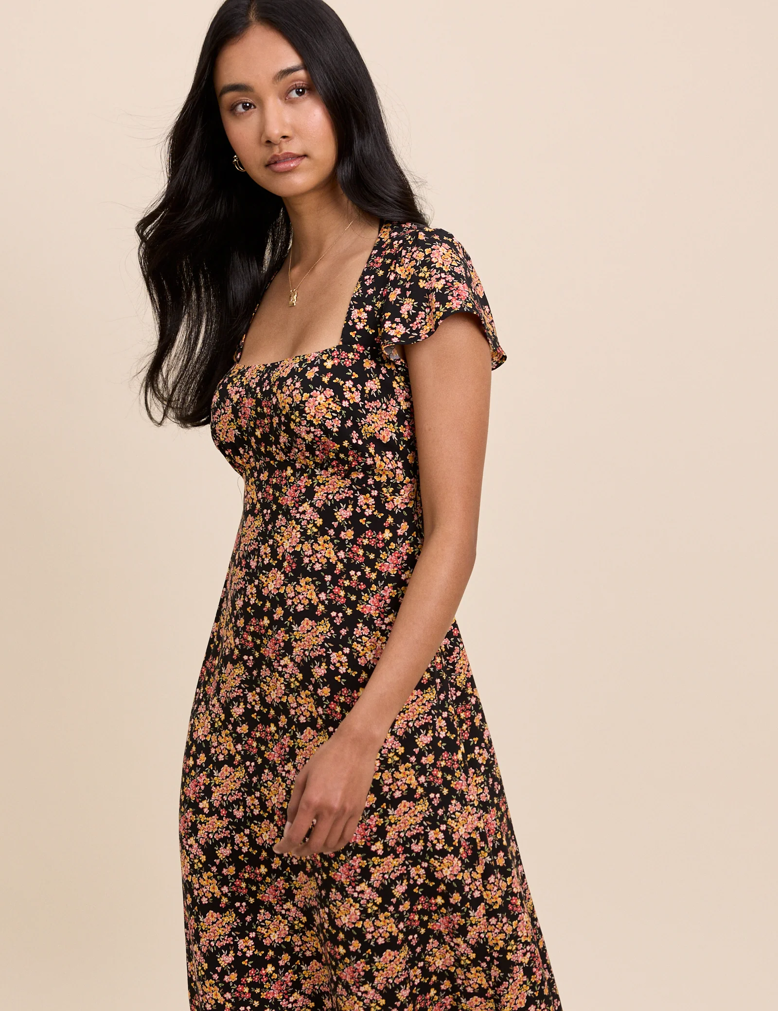 Black Floral Nora Midi Dress - Image 2