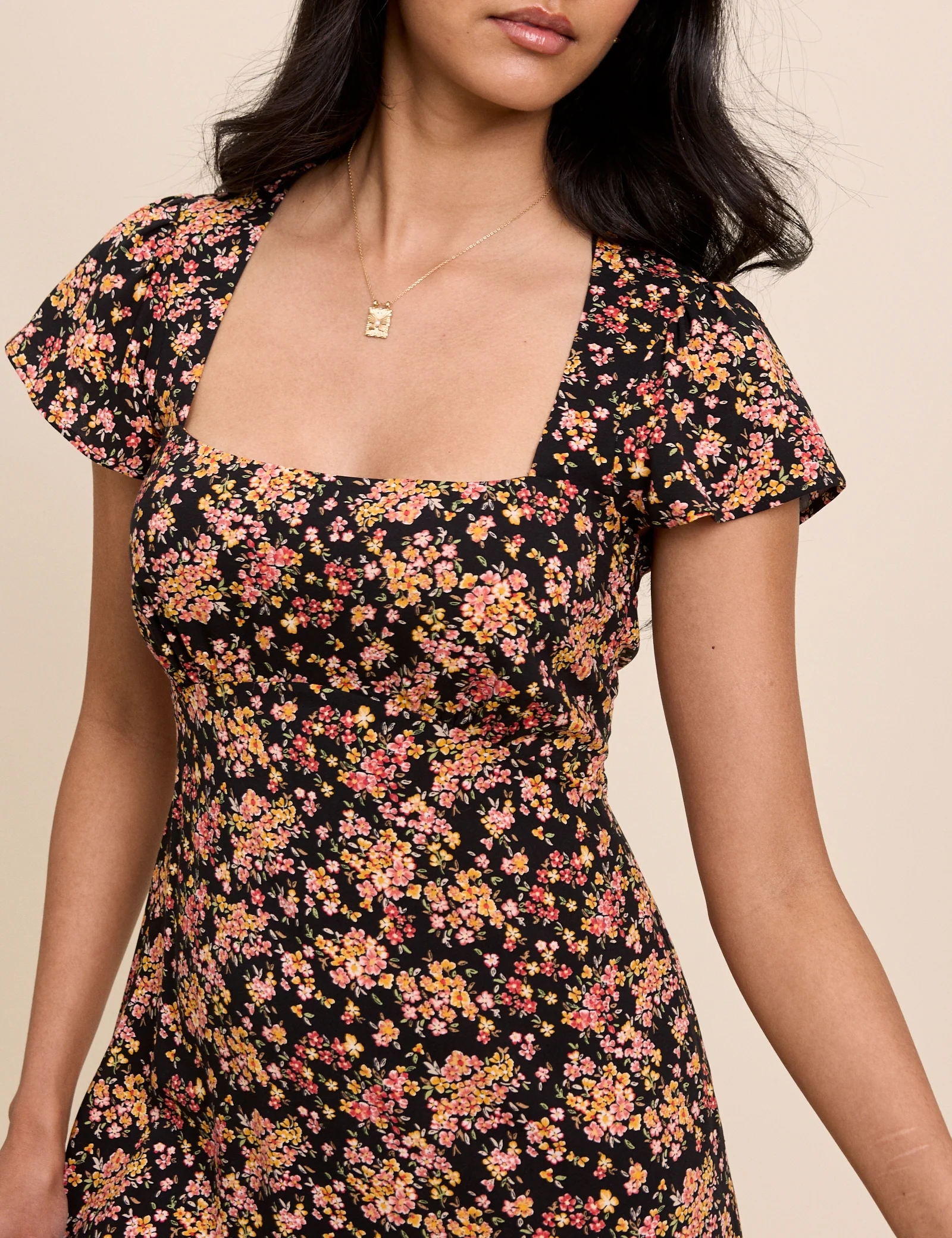 Black Floral Nora Midi Dress - Image 3