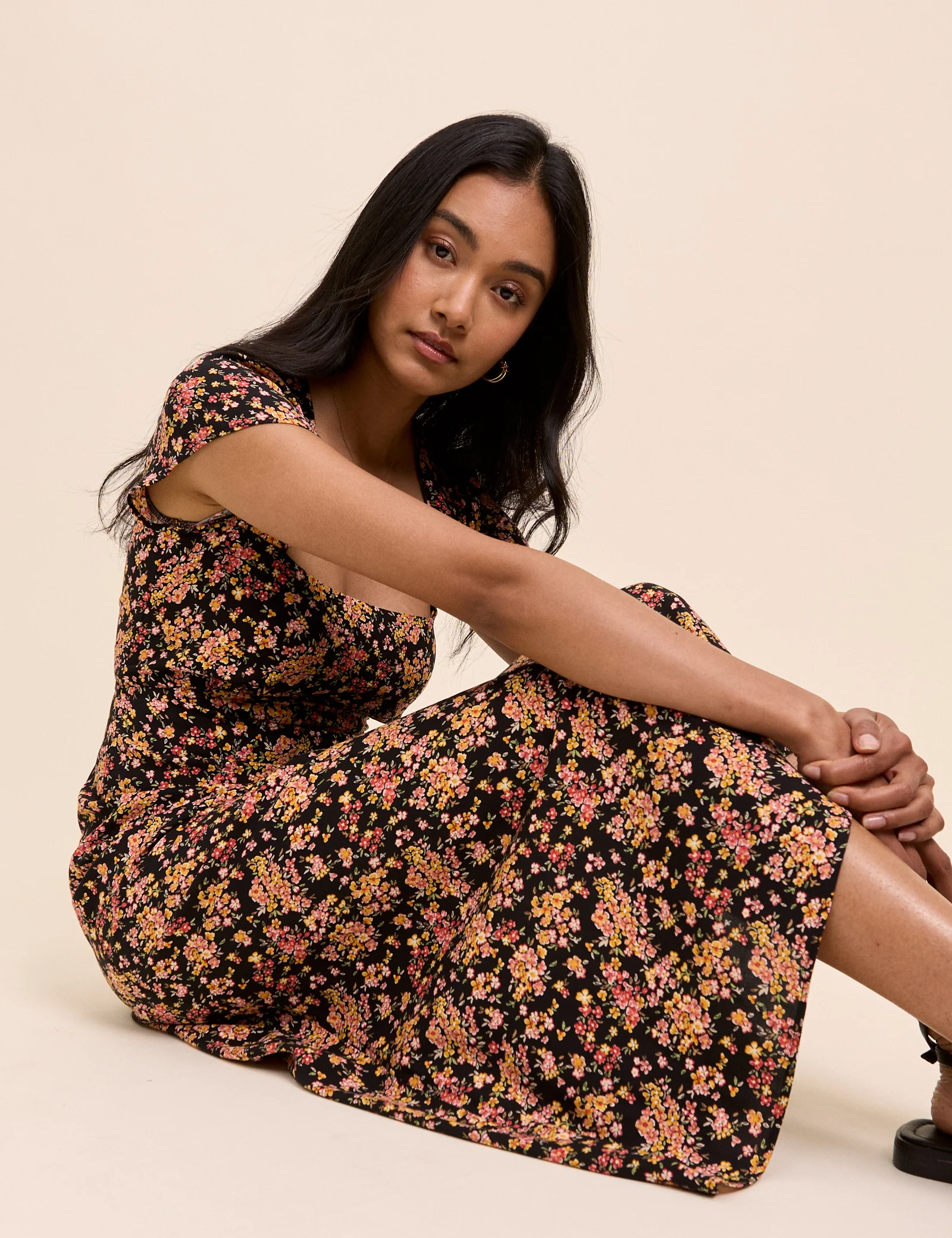 Black Floral Nora Midi Dress - Image 4