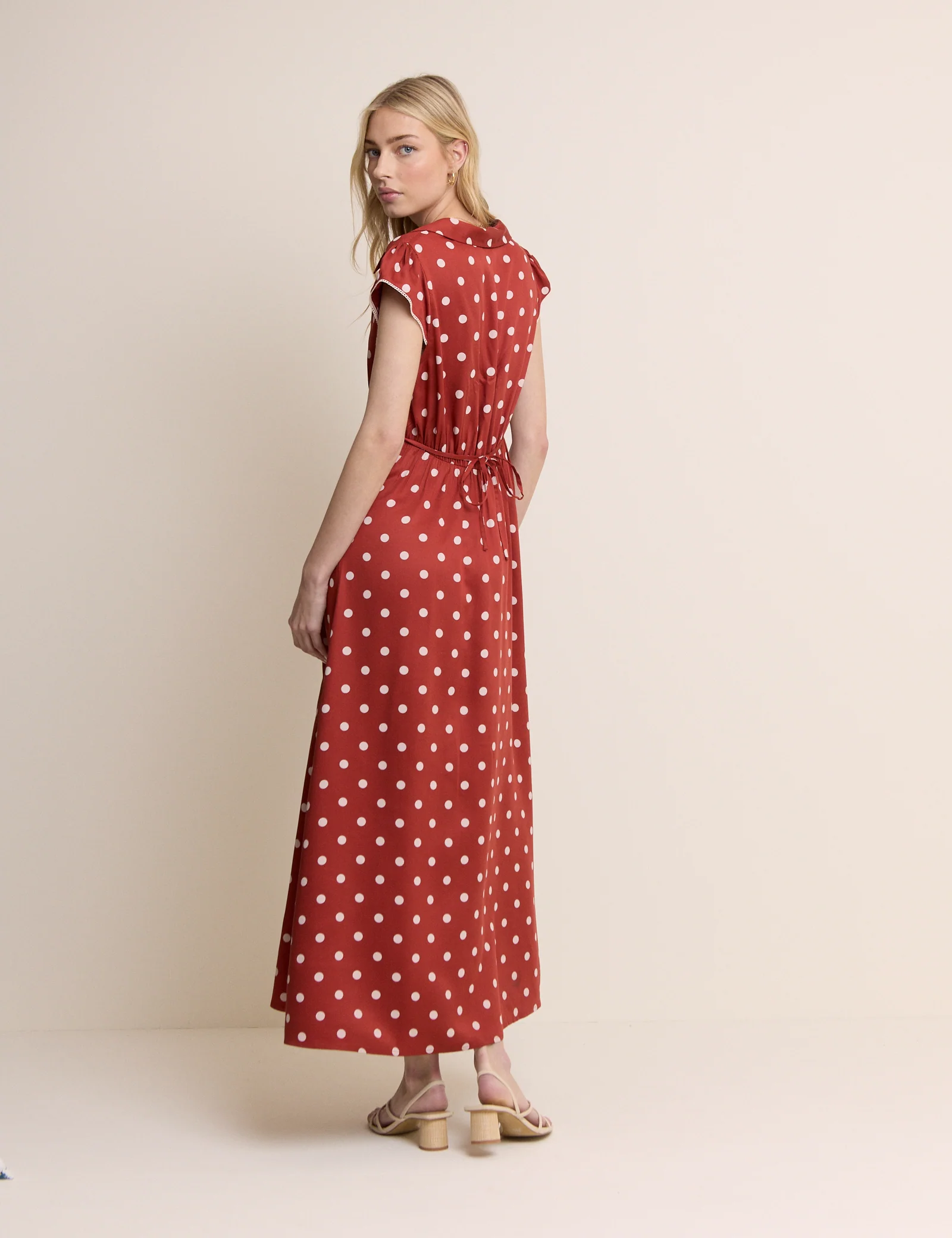 Red Polka Dot Collared Norma Midi Dress - Image 4