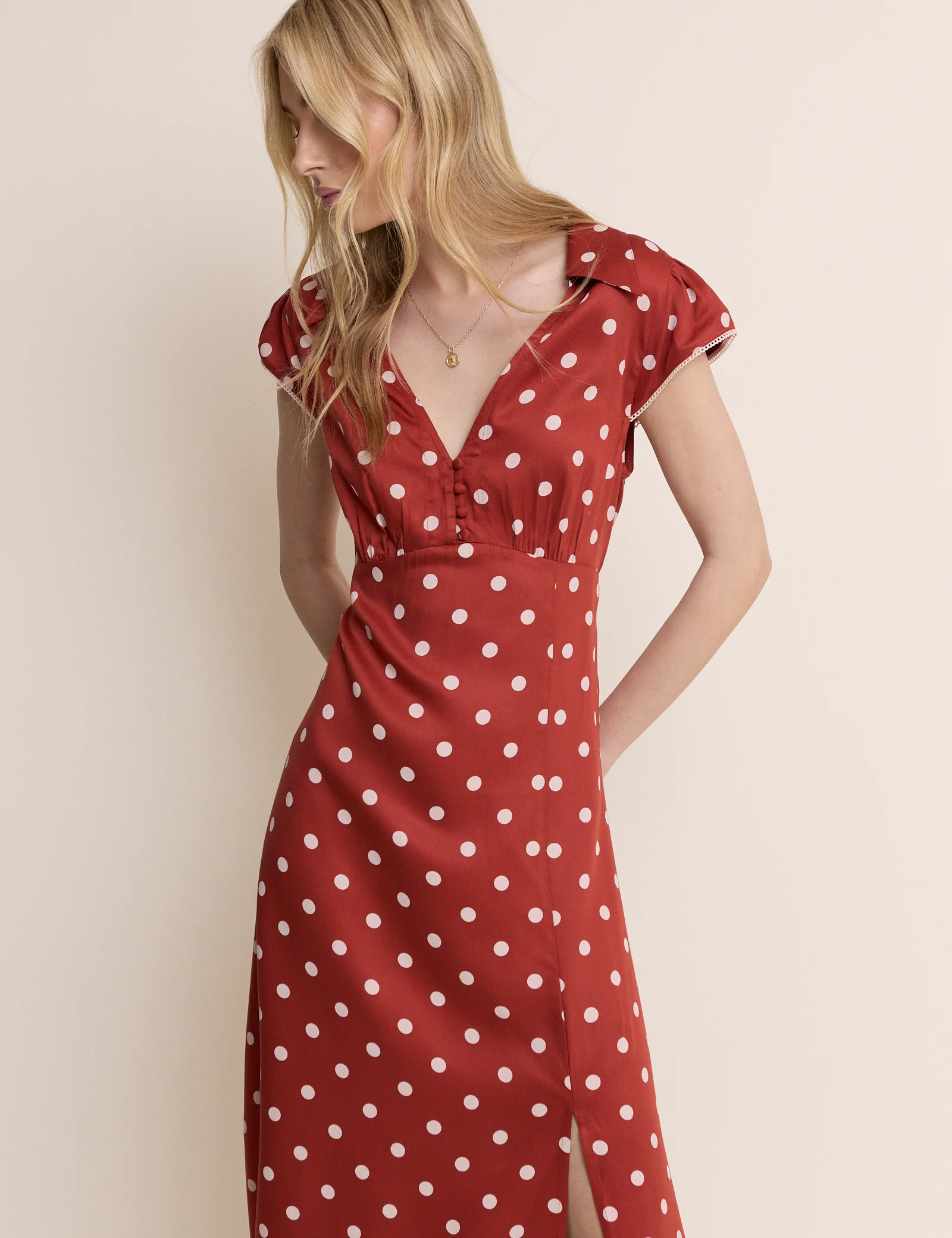 Red Polka Dot Collared Norma Midi Dress - Image 5