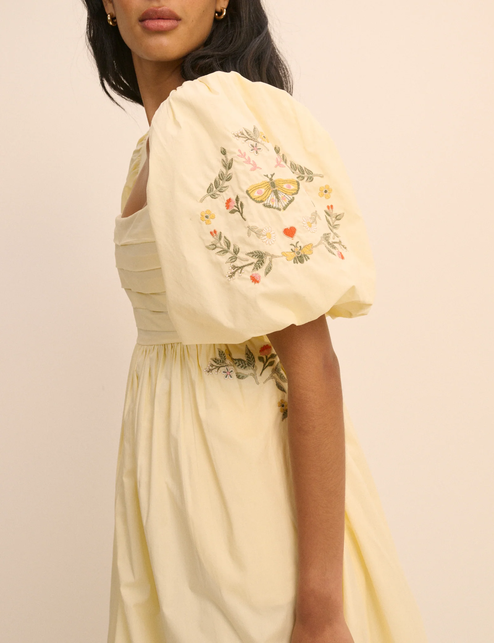 Butter Yellow Embroidered Pleated Nova Midi Dress - Image 3